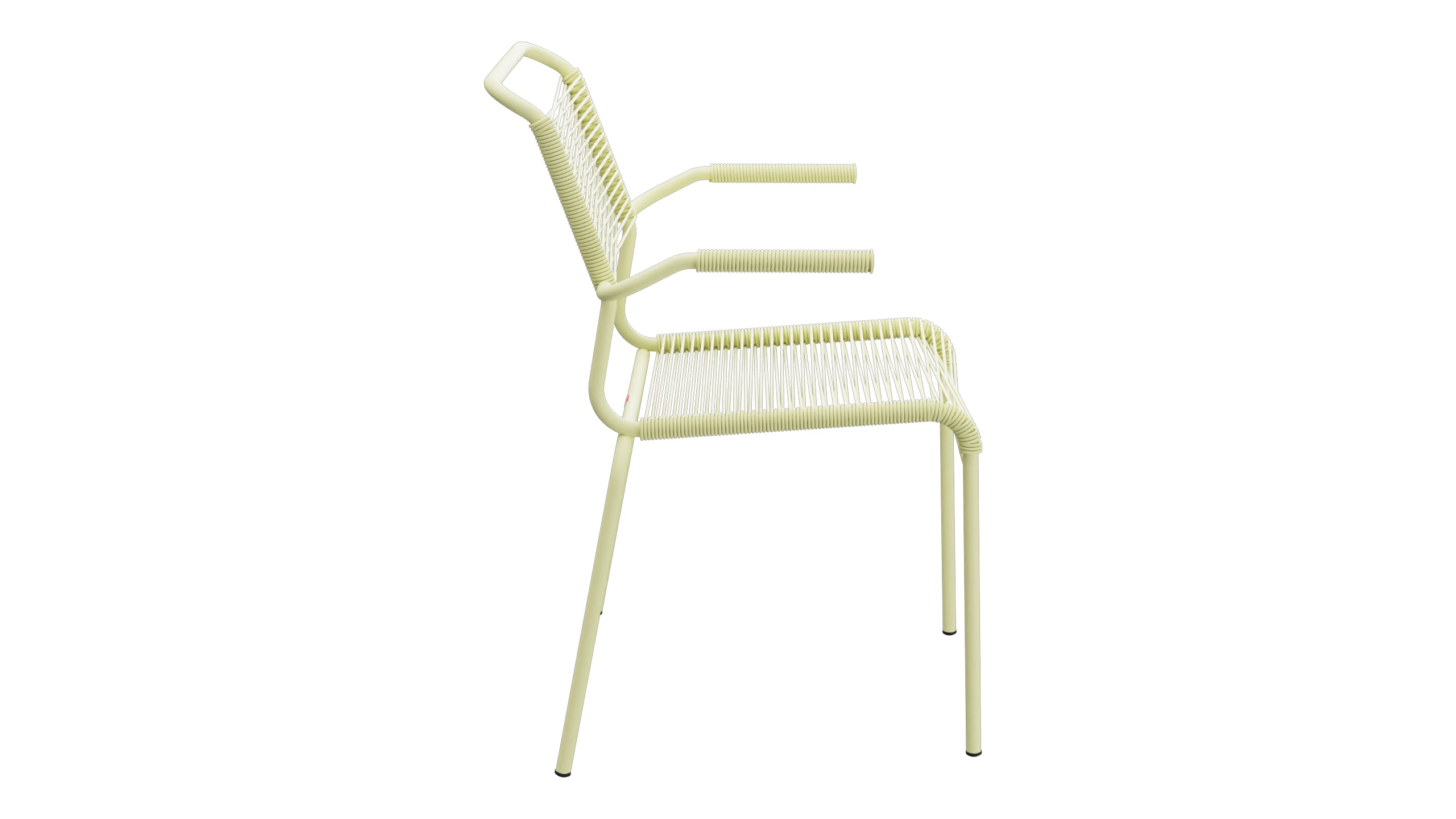 Säntis Spaghetti-Gartenstuhl mit Armlehne in Buchsbaumgelb präsentiert im Onlineshop von KAQTU Design AG. Gartenstuhl mit Armlehnen ist von Schaffner
