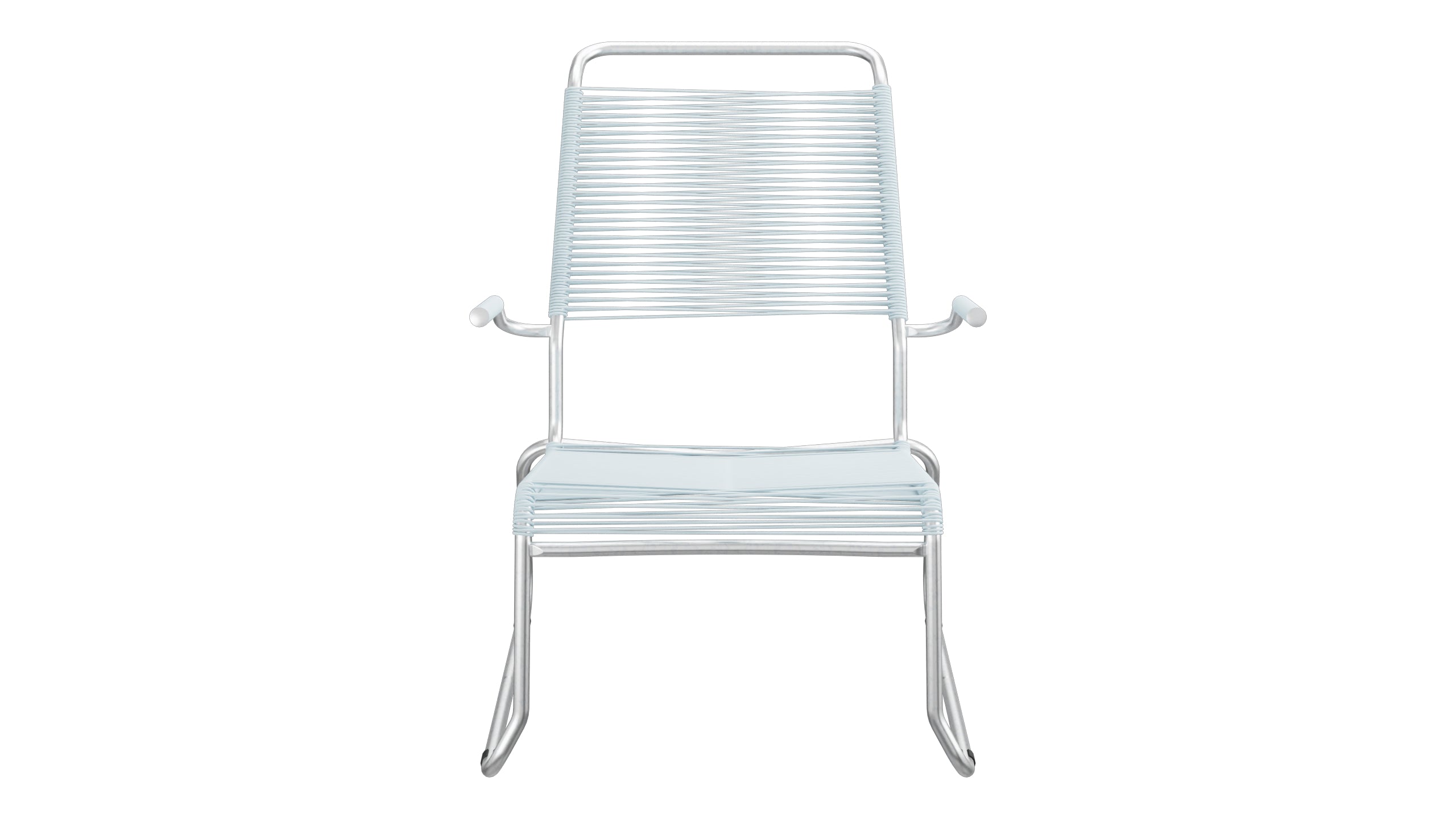 Säntis Spaghetti-Lounger mit Armlehne Hochlehner Kufen in Pastellblau präsentiert im Onlineshop von KAQTU Design AG. Outdoor-Sessel mit Armlehnen ist von Schaffner