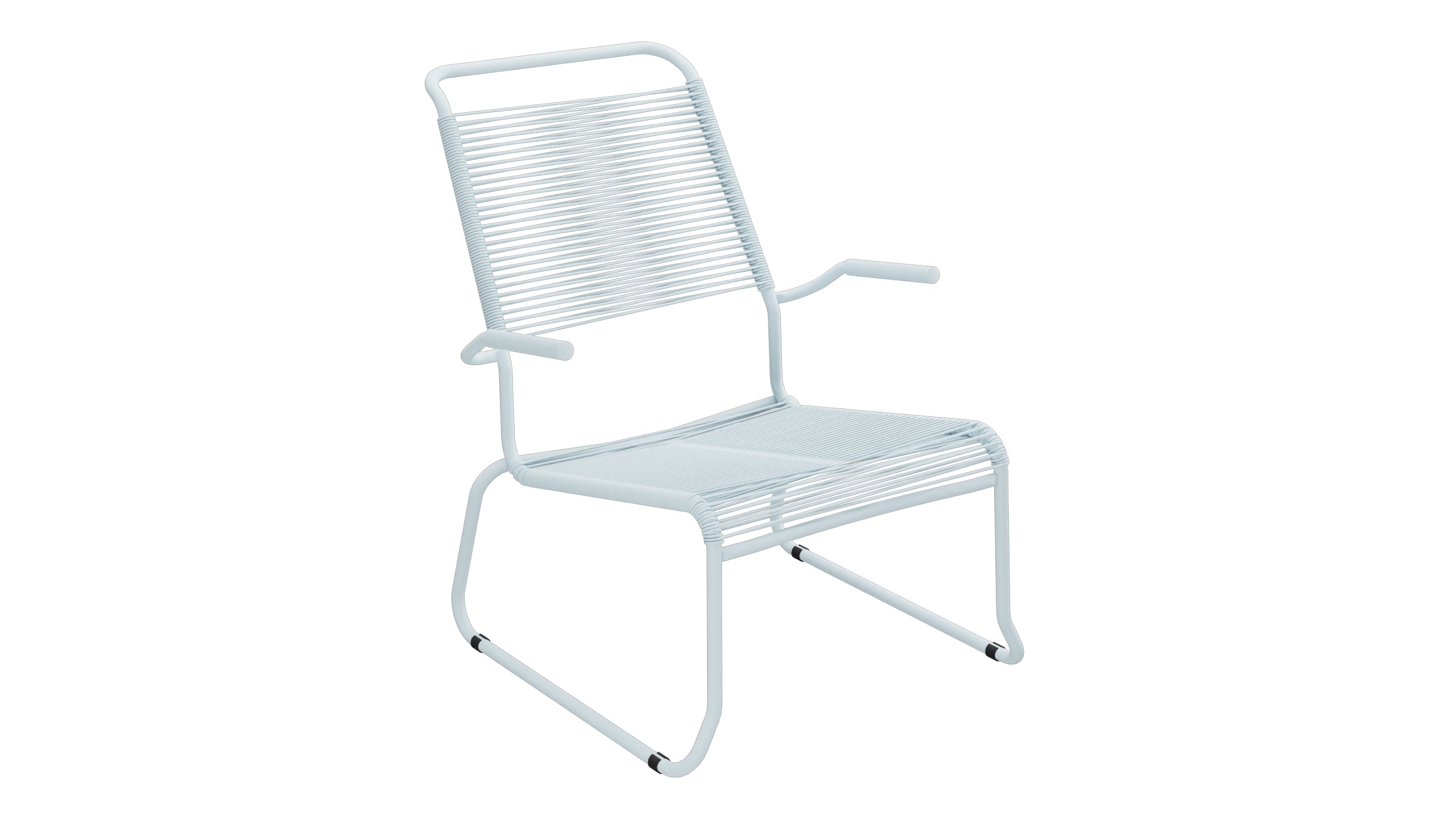 Säntis Spaghetti-Lounger mit Armlehne Hochlehner Kufen in Pastellblau präsentiert im Onlineshop von KAQTU Design AG. Outdoor-Sessel mit Armlehnen ist von Schaffner