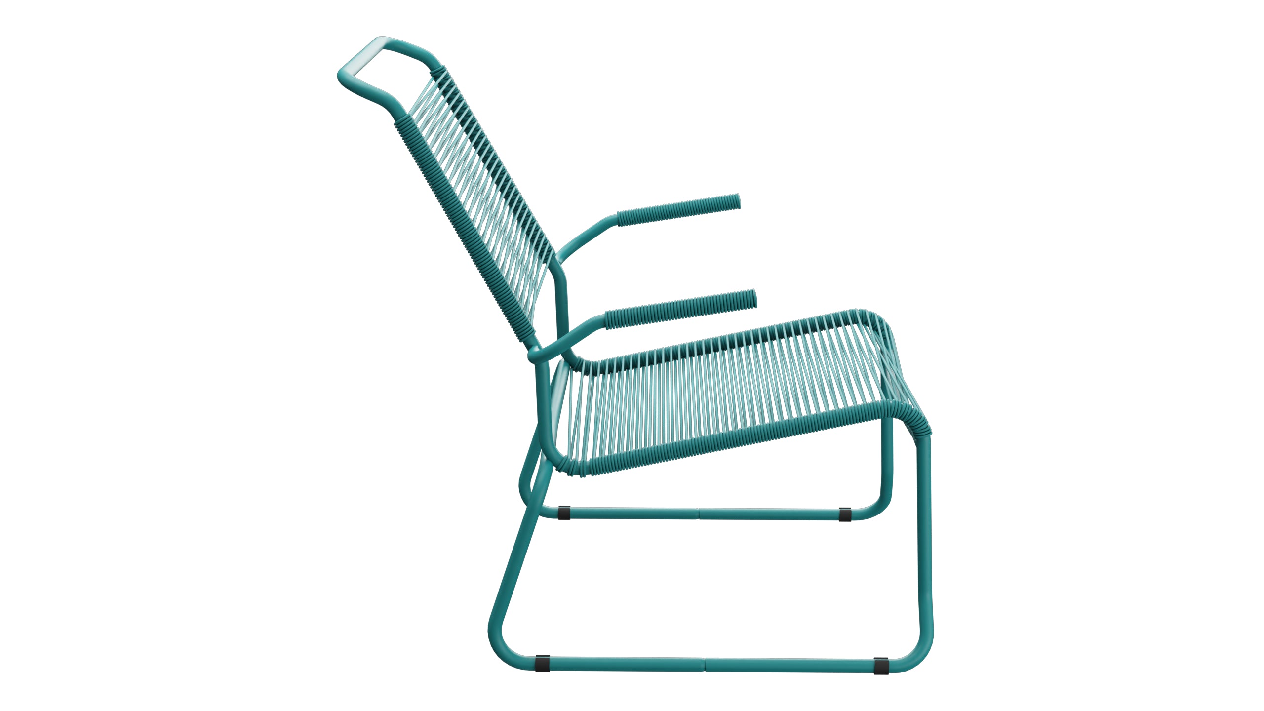 Säntis Spaghetti-Lounger mit Armlehne Hochlehner Kufen in Kaliblau präsentiert im Onlineshop von KAQTU Design AG. Outdoor-Sessel mit Armlehnen ist von Schaffner