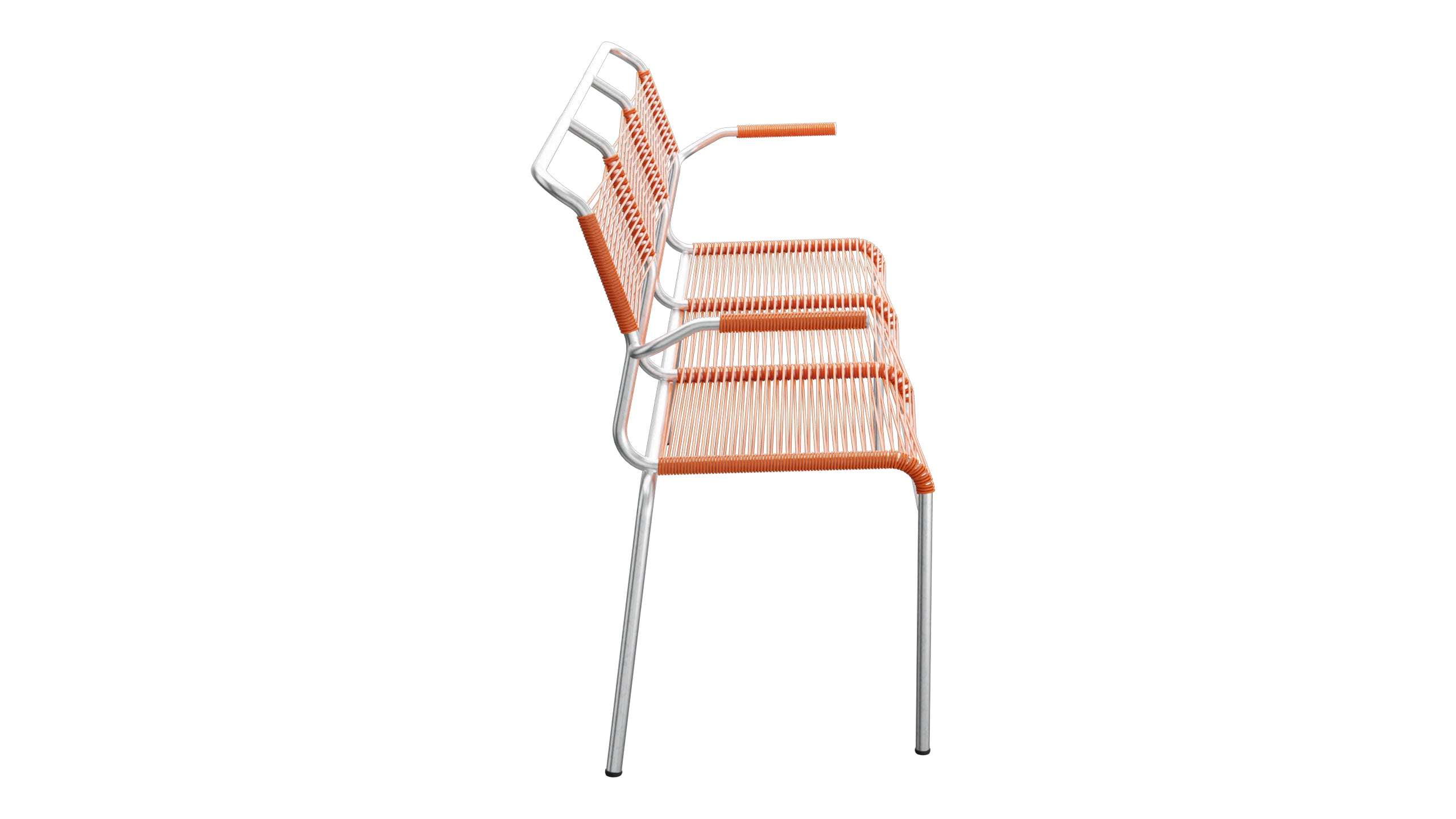 Säntis Spaghetti-3er-Gartenbank mit Armlehne in Orange präsentiert im Onlineshop von KAQTU Design AG. Gartenbank ist von Schaffner