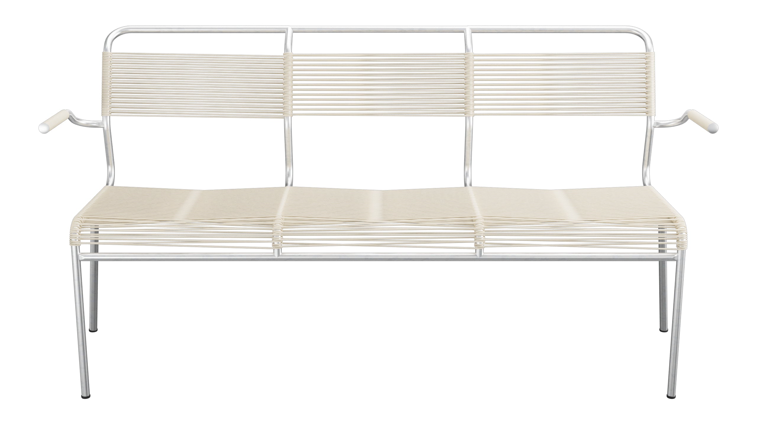 Säntis Spaghetti-3er-Gartenbank mit Armlehne in Pastellsand präsentiert im Onlineshop von KAQTU Design AG. Gartenbank ist von Schaffner