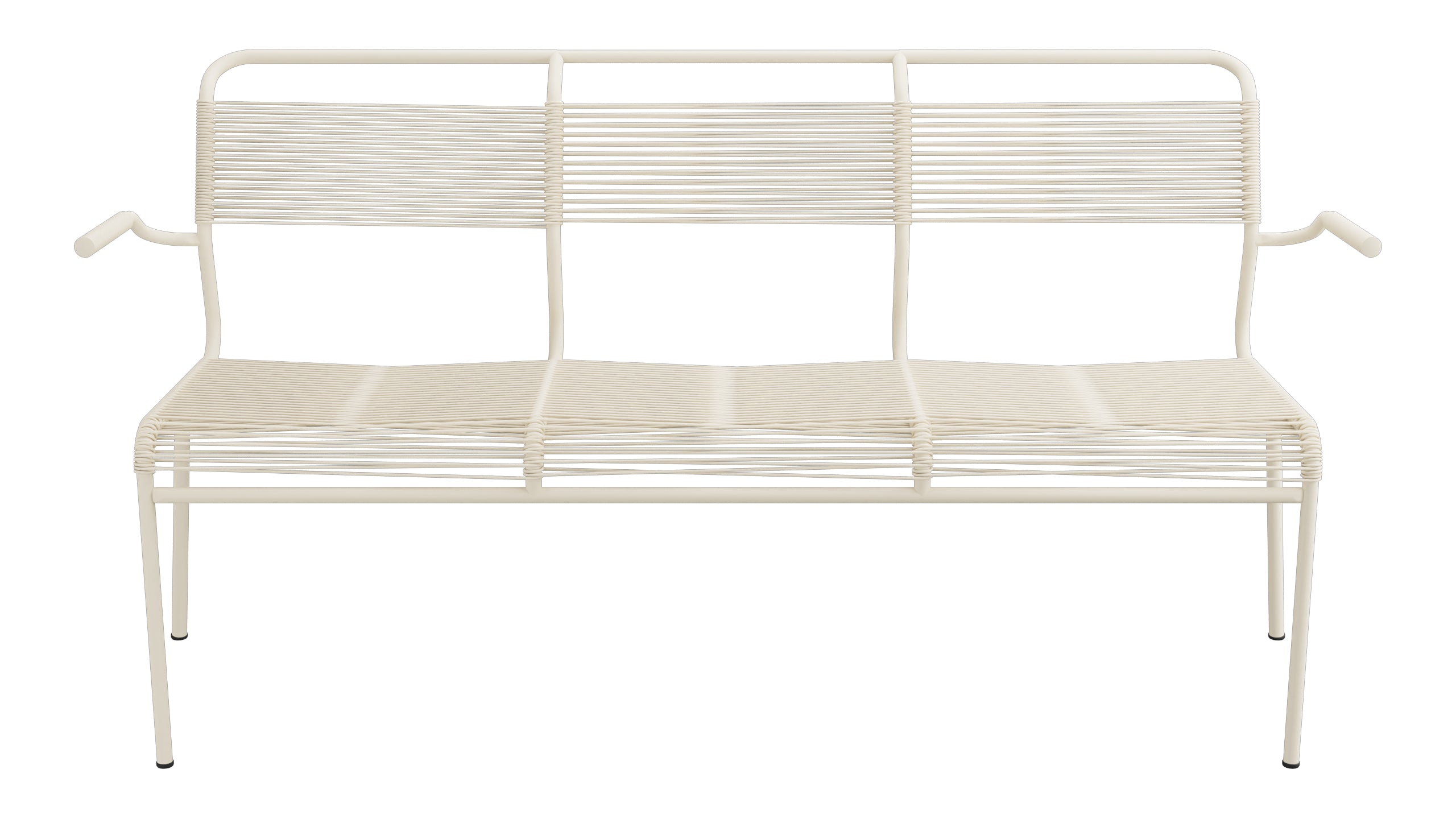 Säntis Spaghetti-3er-Gartenbank mit Armlehne in Pastellsand präsentiert im Onlineshop von KAQTU Design AG. Gartenbank ist von Schaffner