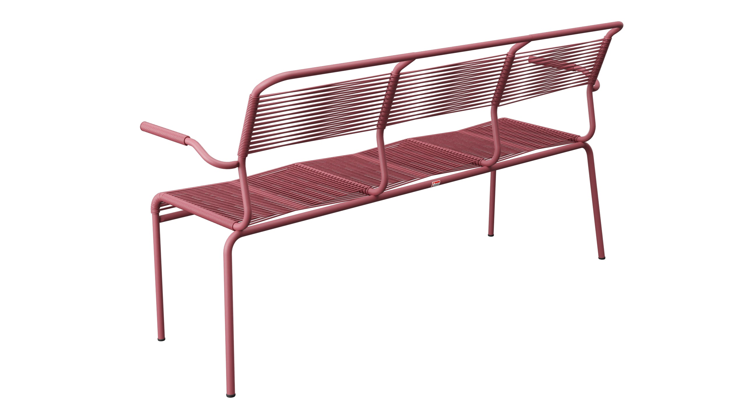 Säntis Spaghetti-3er-Gartenbank mit Armlehne in Bordeaux präsentiert im Onlineshop von KAQTU Design AG. Gartenbank ist von Schaffner
