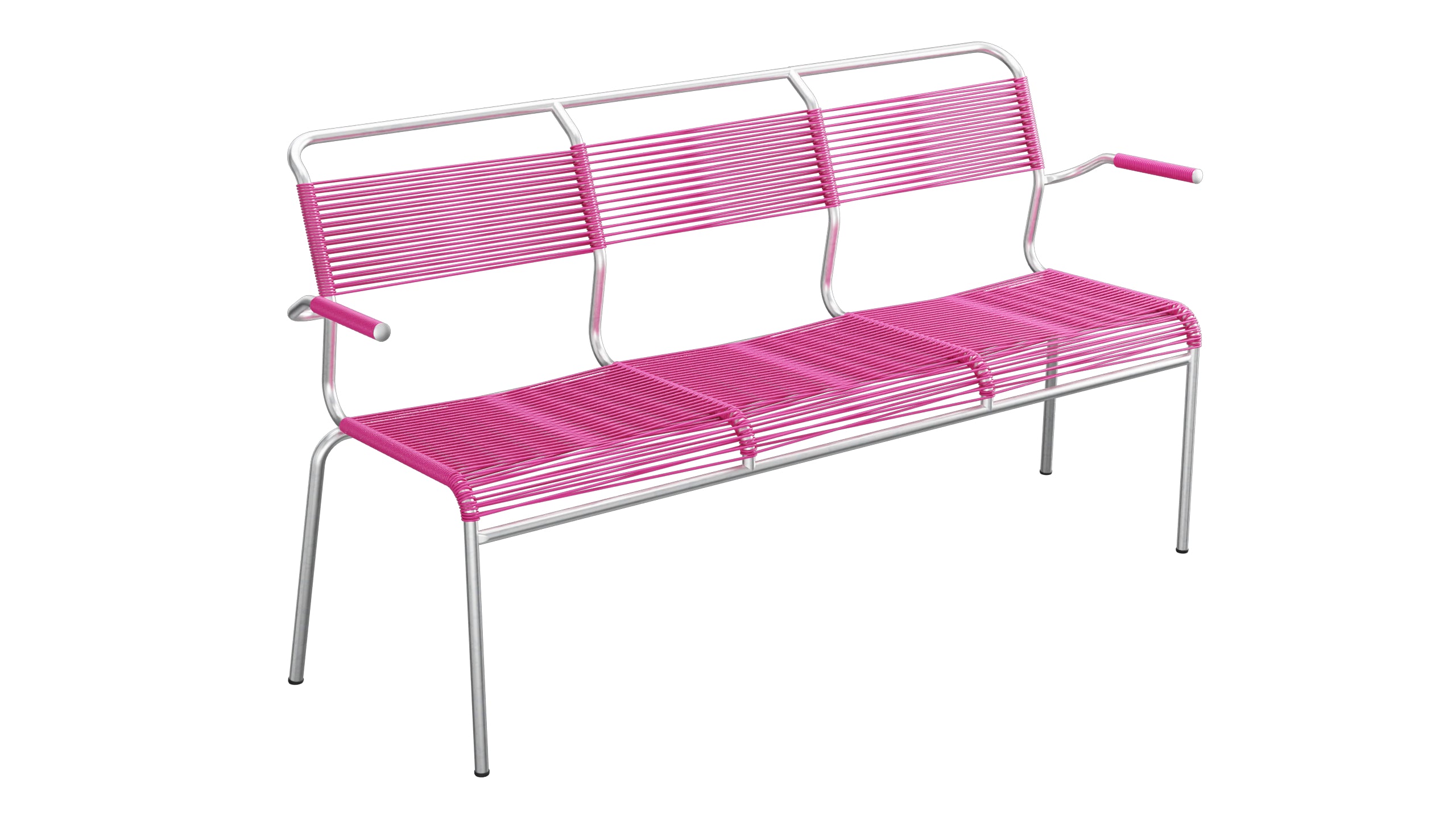 Säntis Spaghetti-3er-Gartenbank mit Armlehne in Pink präsentiert im Onlineshop von KAQTU Design AG. Gartenbank ist von Schaffner