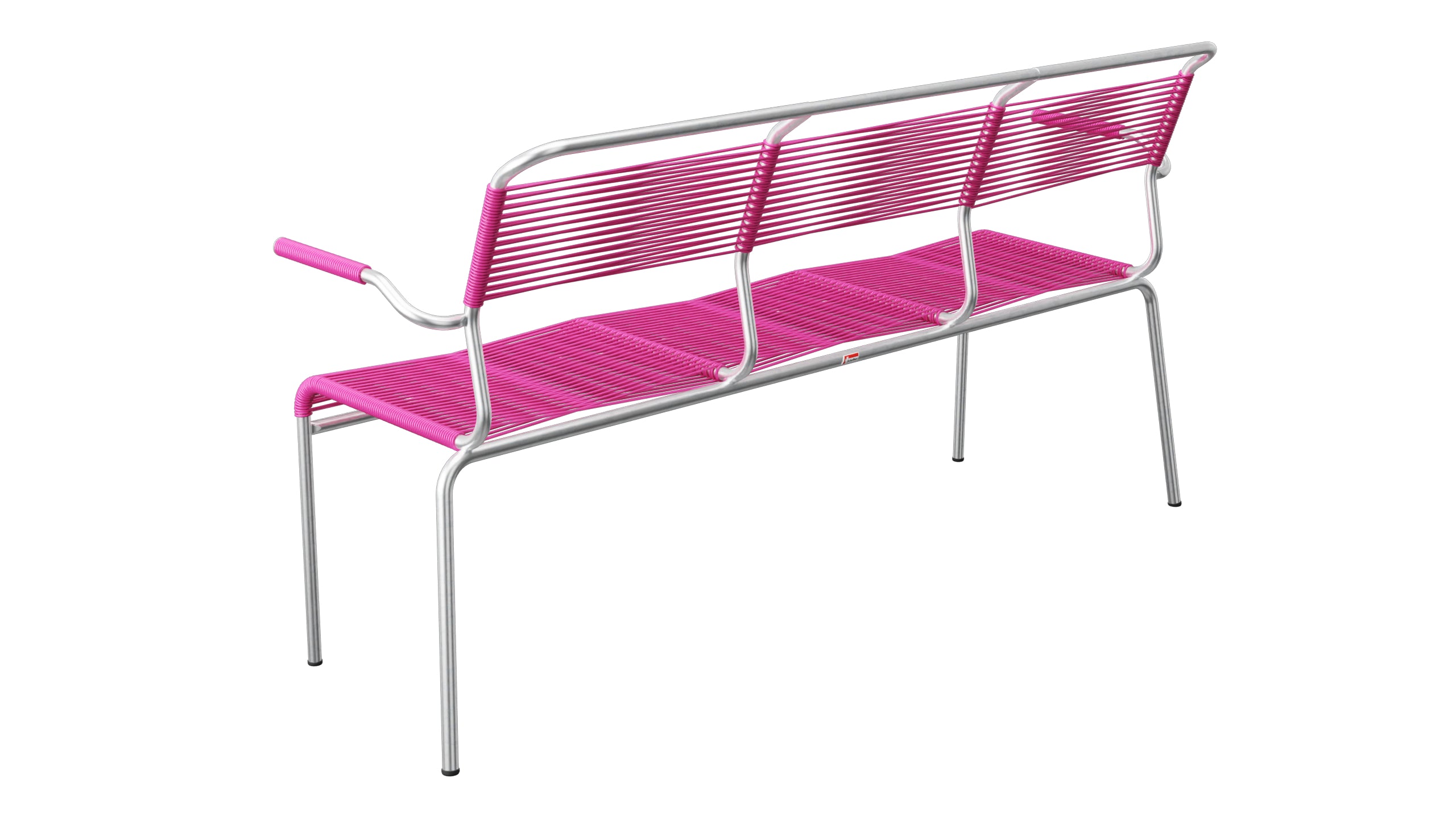 Säntis Spaghetti-3er-Gartenbank mit Armlehne in Pink präsentiert im Onlineshop von KAQTU Design AG. Gartenbank ist von Schaffner