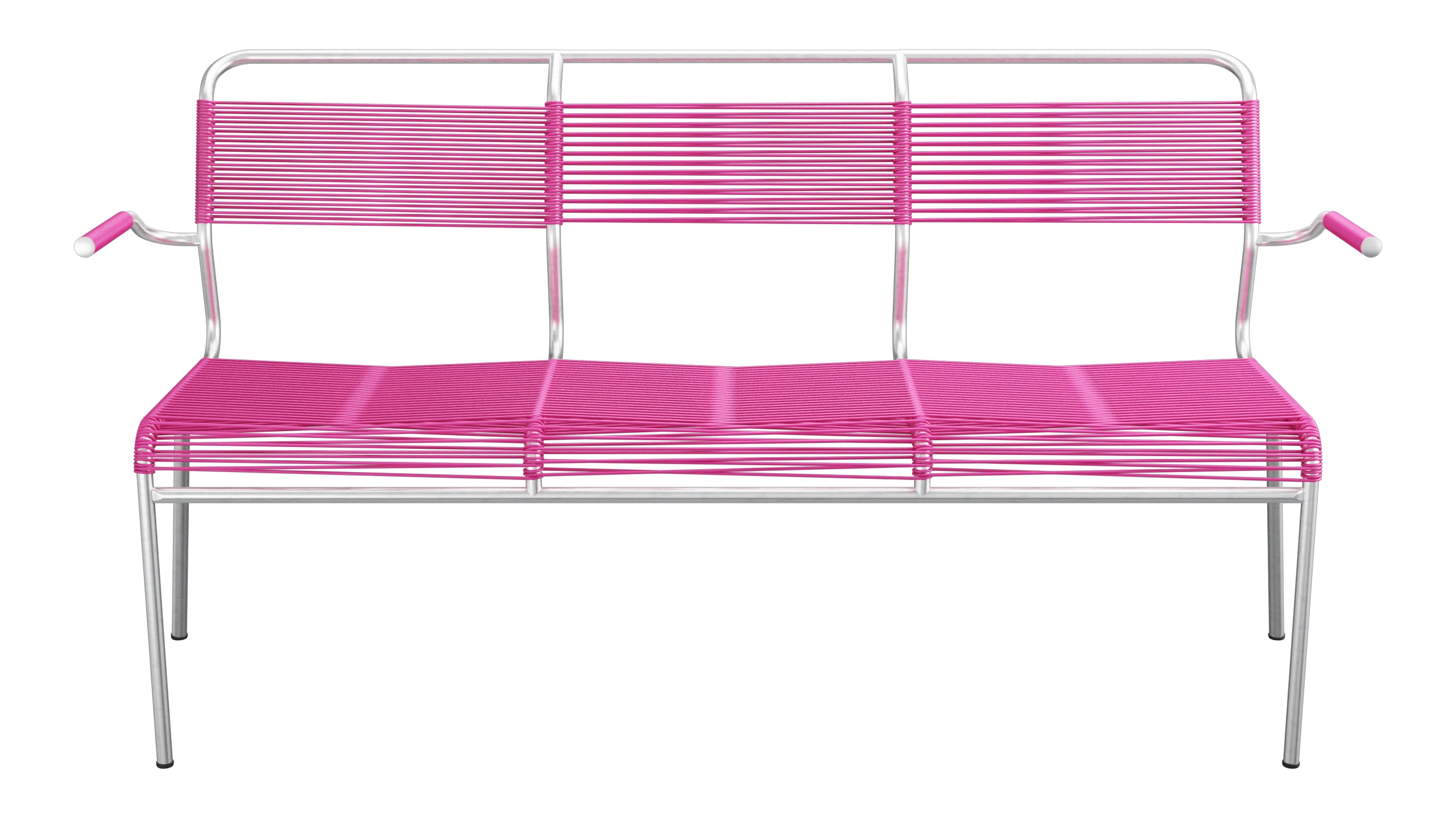 Säntis Spaghetti-3er-Gartenbank mit Armlehne in Pink präsentiert im Onlineshop von KAQTU Design AG. Gartenbank ist von Schaffner