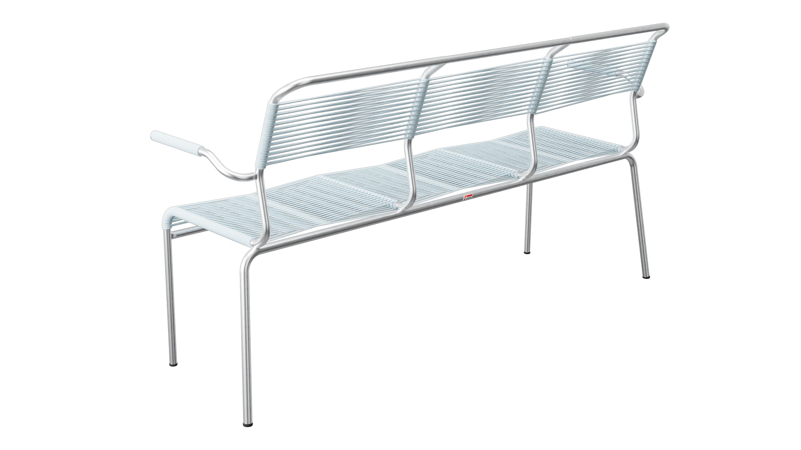 Säntis Spaghetti-3er-Gartenbank mit Armlehne in Pastellblau präsentiert im Onlineshop von KAQTU Design AG. Gartenbank ist von Schaffner