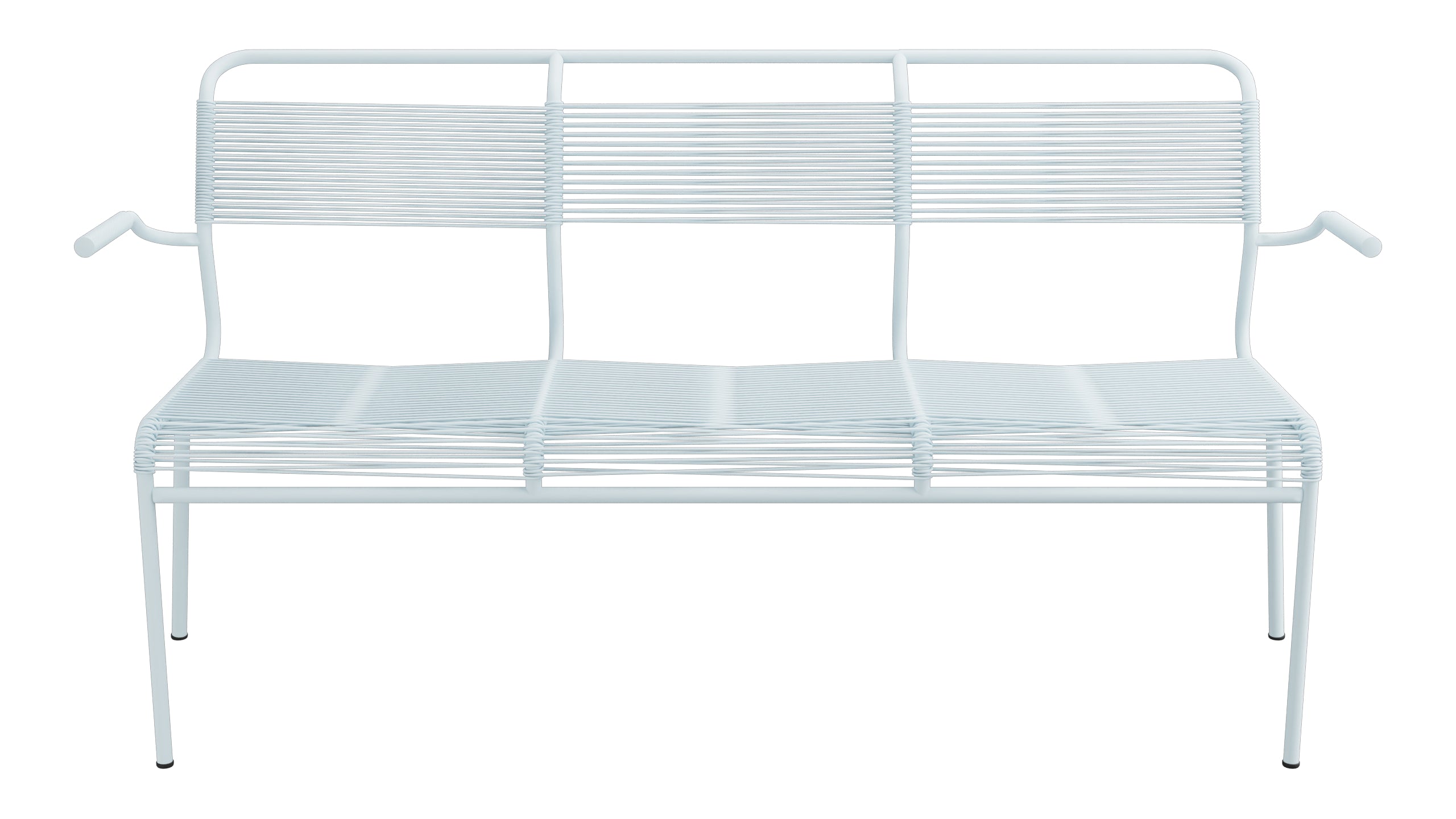 Säntis Spaghetti-3er-Gartenbank mit Armlehne in Pastellblau präsentiert im Onlineshop von KAQTU Design AG. Gartenbank ist von Schaffner