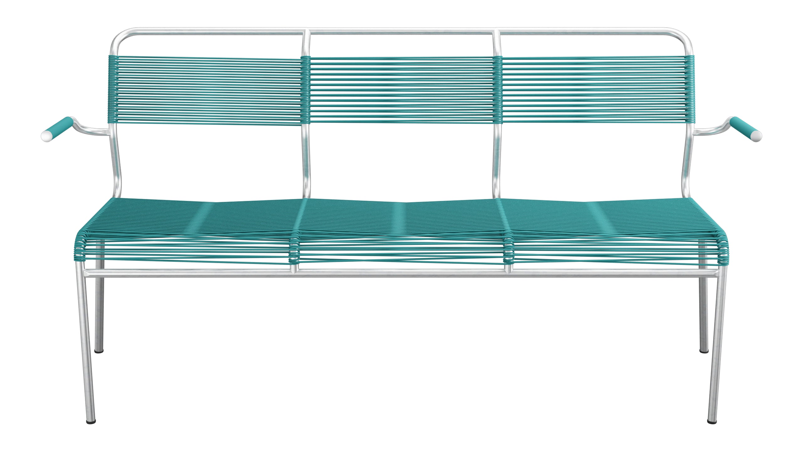 Säntis Spaghetti-3er-Gartenbank mit Armlehne in Kaliblau präsentiert im Onlineshop von KAQTU Design AG. Gartenbank ist von Schaffner