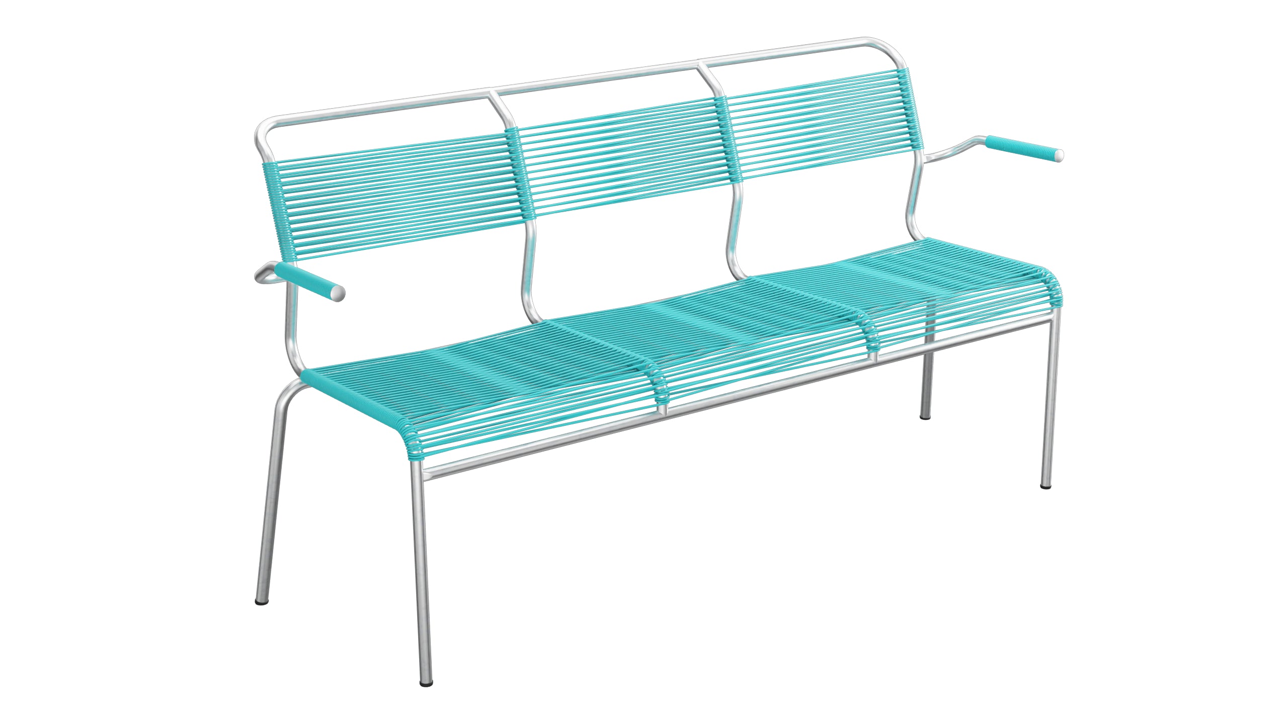 Säntis Spaghetti-3er-Gartenbank mit Armlehne in Türkis präsentiert im Onlineshop von KAQTU Design AG. Gartenbank ist von Schaffner
