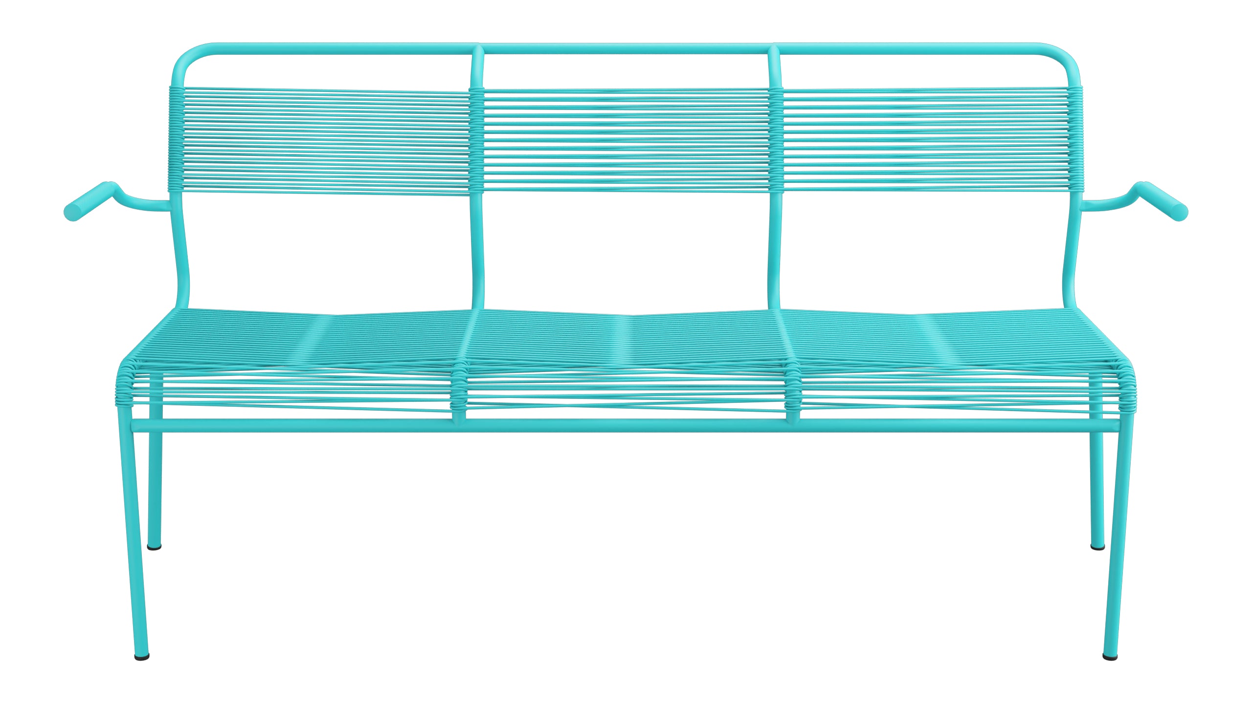 Säntis Spaghetti-3er-Gartenbank mit Armlehne in Türkis präsentiert im Onlineshop von KAQTU Design AG. Gartenbank ist von Schaffner