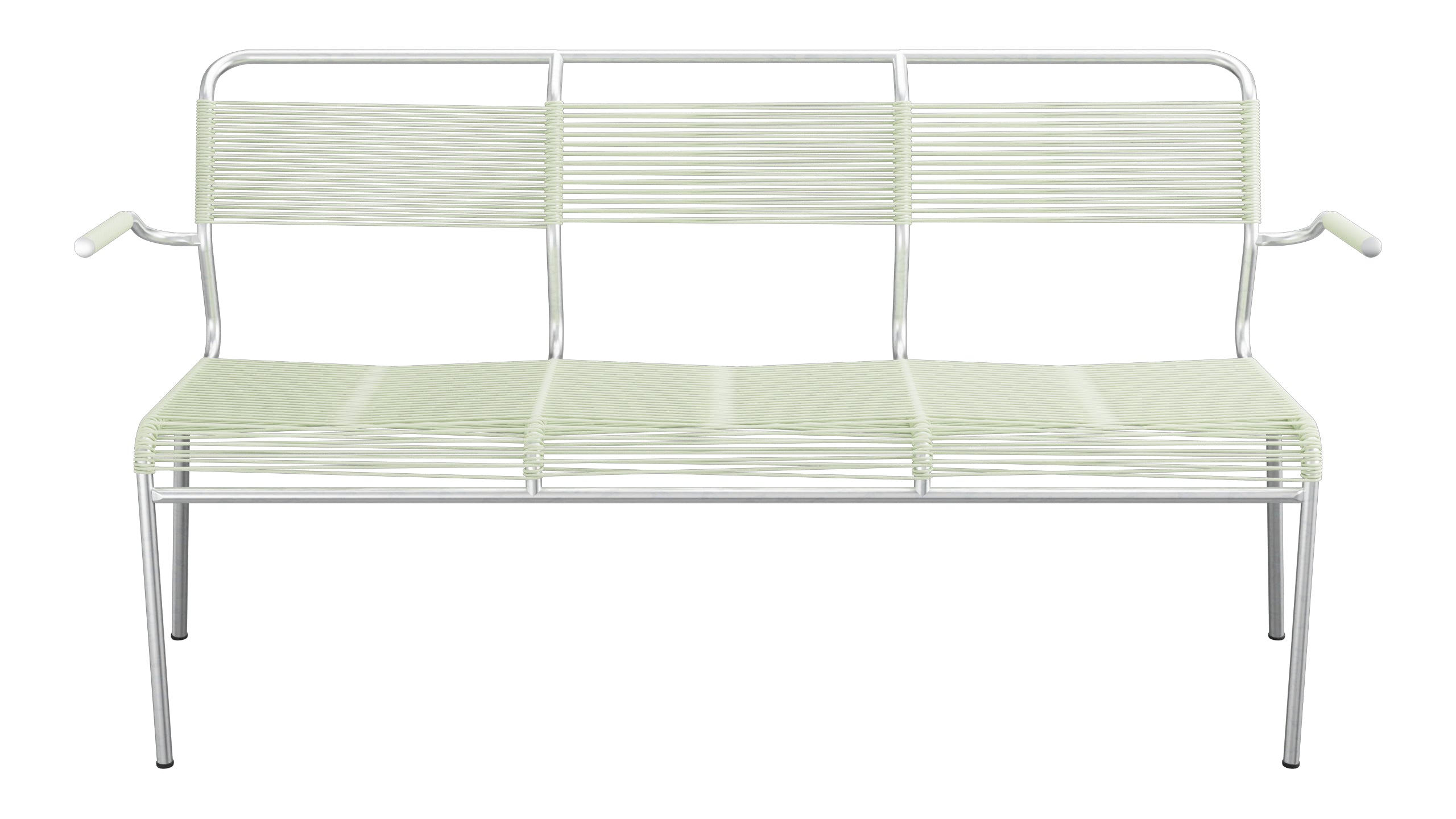 Säntis Spaghetti-3er-Gartenbank mit Armlehne in Pastellgrün präsentiert im Onlineshop von KAQTU Design AG. Gartenbank ist von Schaffner