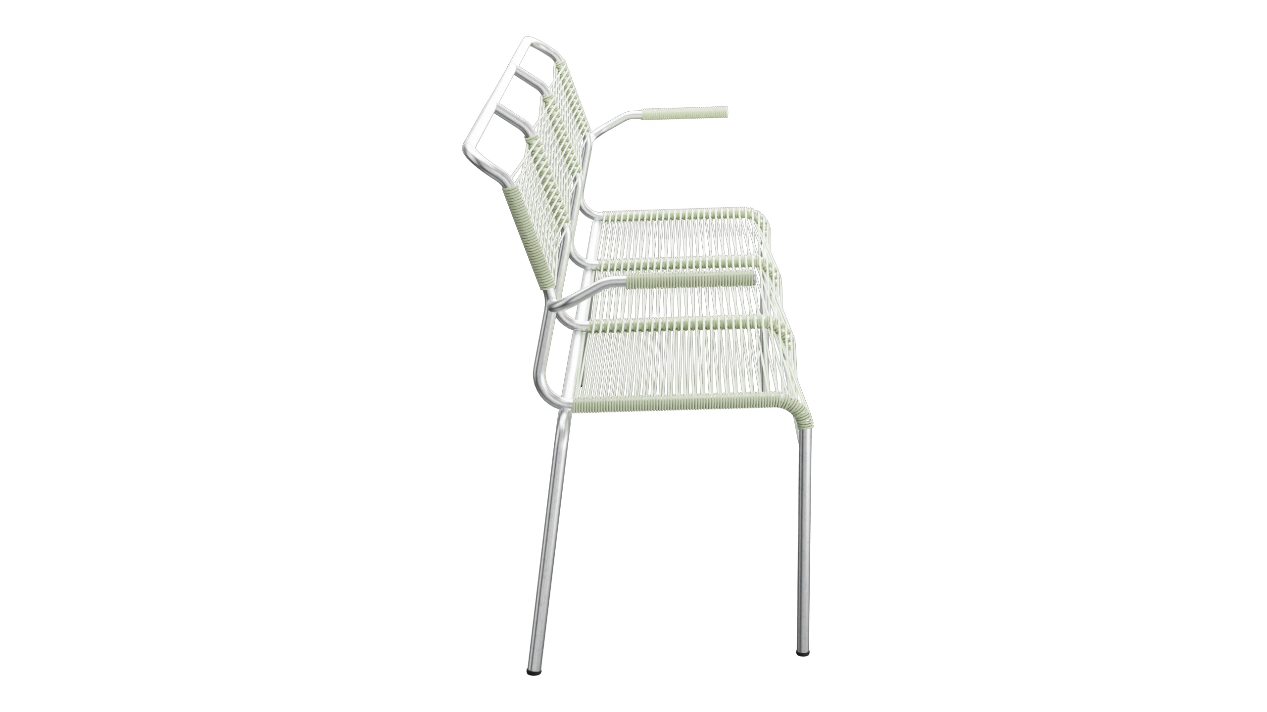 Säntis Spaghetti-3er-Gartenbank mit Armlehne in Pastellgrün präsentiert im Onlineshop von KAQTU Design AG. Gartenbank ist von Schaffner
