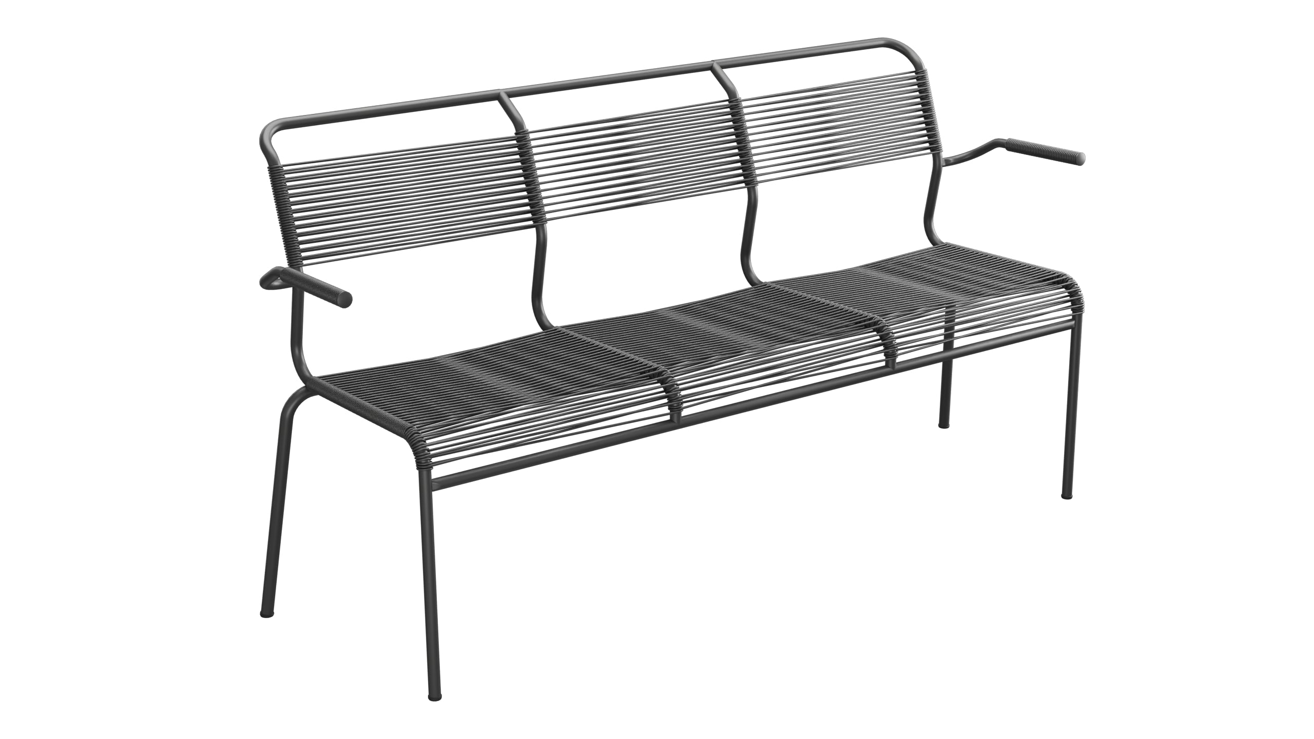 Säntis Spaghetti-3er-Gartenbank mit Armlehne in Anthrazit präsentiert im Onlineshop von KAQTU Design AG. Gartenbank ist von Schaffner