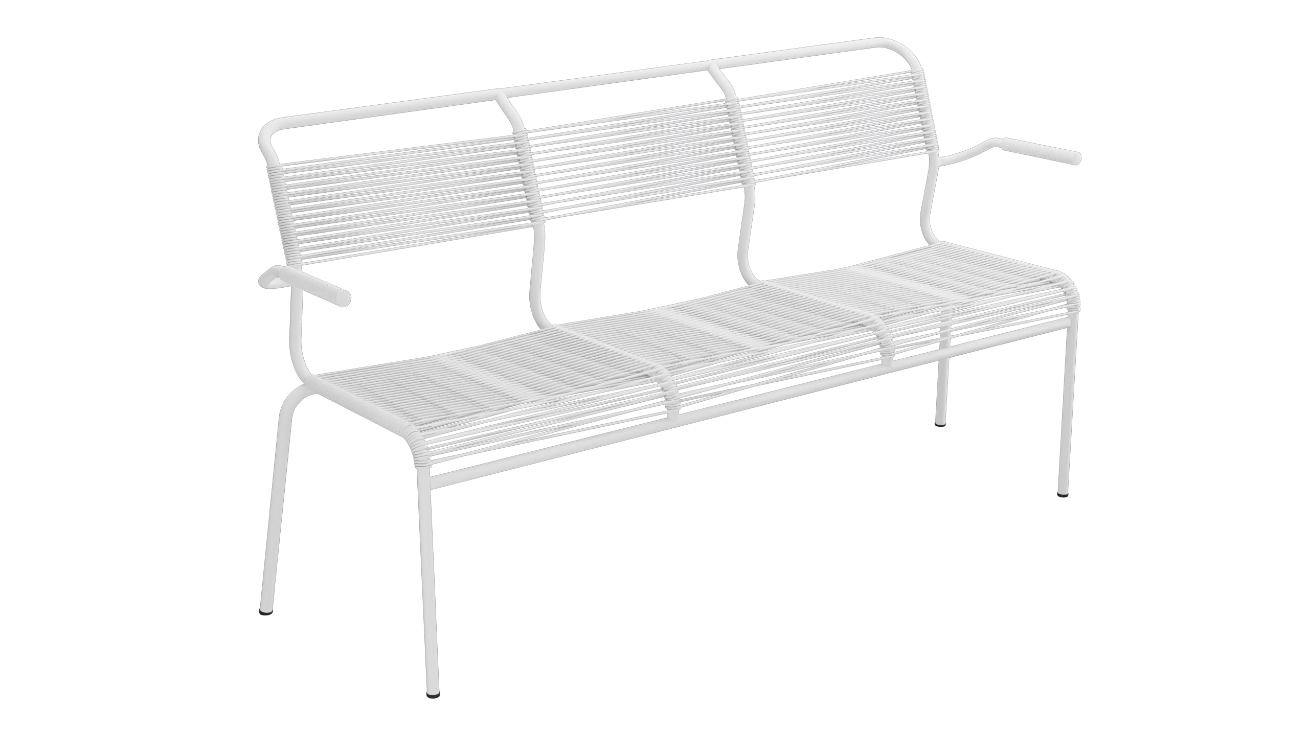 Säntis Spaghetti-3er-Gartenbank mit Armlehne in Weiss präsentiert im Onlineshop von KAQTU Design AG. Gartenbank ist von Schaffner