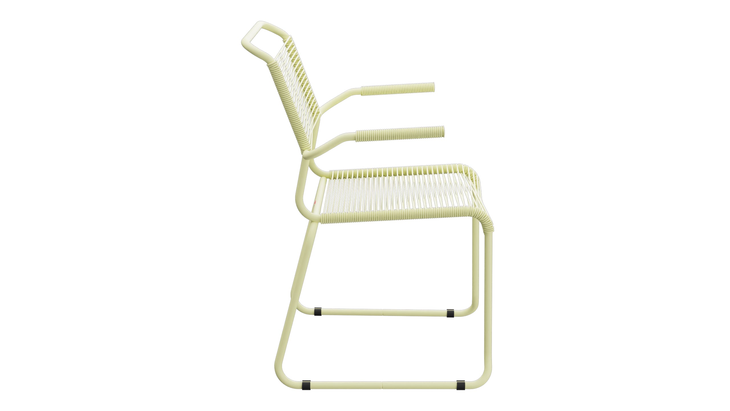 Säntis Spaghetti-Gartenstuhl mit Armlehne Kufen in Buchsbaumgelb präsentiert im Onlineshop von KAQTU Design AG. Gartenstuhl mit Armlehnen ist von Schaffner