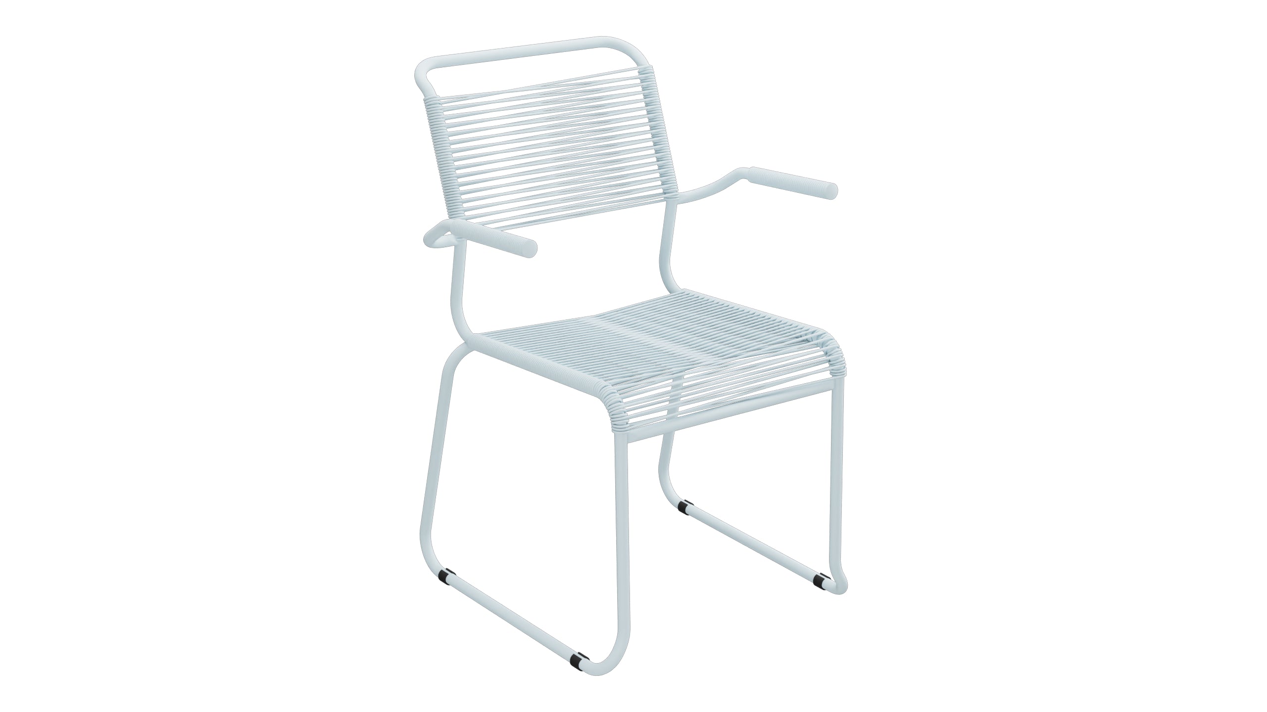 Säntis Spaghetti-Gartenstuhl mit Armlehne Kufen in Pastellblau präsentiert im Onlineshop von KAQTU Design AG. Gartenstuhl mit Armlehnen ist von Schaffner