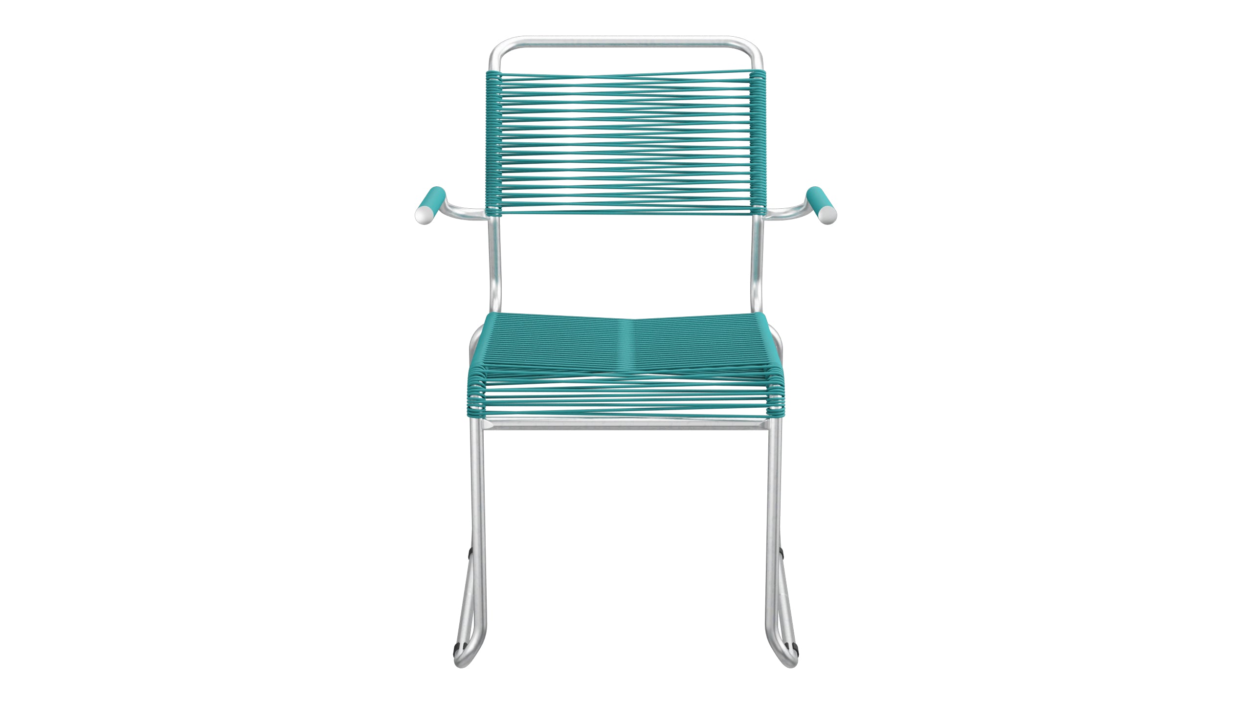 Säntis Spaghetti-Gartenstuhl mit Armlehne Kufen in Kaliblau präsentiert im Onlineshop von KAQTU Design AG. Gartenstuhl mit Armlehnen ist von Schaffner