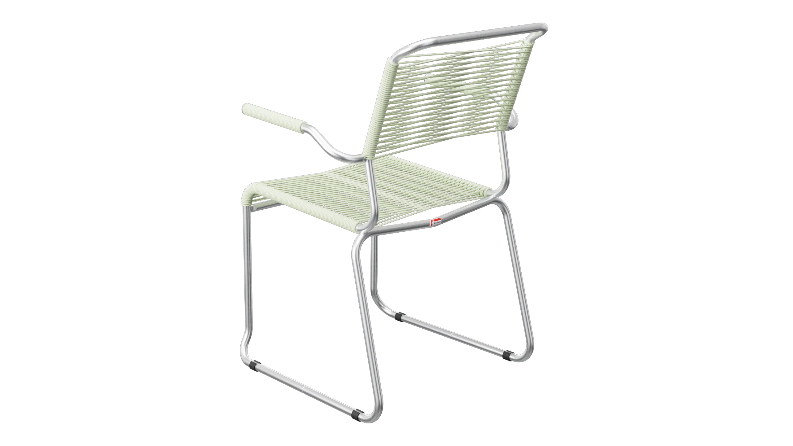 Säntis Spaghetti-Gartenstuhl mit Armlehne Kufen in Pastellgrün präsentiert im Onlineshop von KAQTU Design AG. Gartenstuhl mit Armlehnen ist von Schaffner