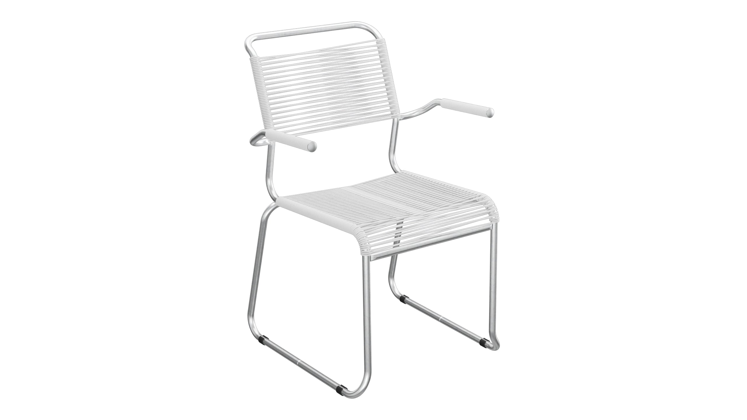 Säntis Spaghetti-Gartenstuhl mit Armlehne Kufen in Weiss präsentiert im Onlineshop von KAQTU Design AG. Gartenstuhl mit Armlehnen ist von Schaffner