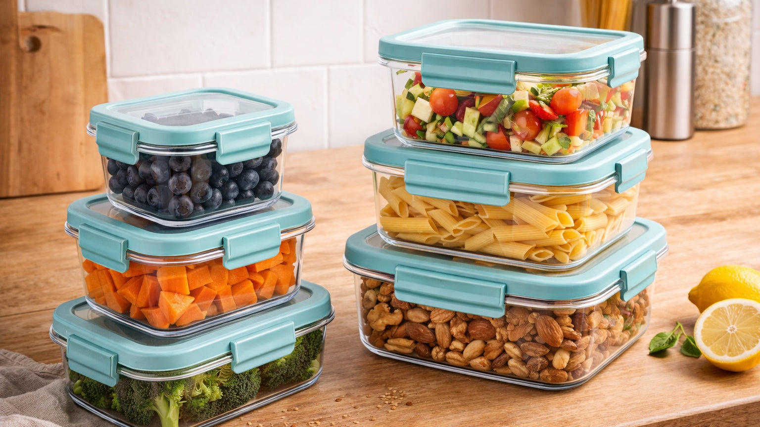 Aufbewahrungsdosen: luftdichte Gläser und Behälter, stapelbar, BPA-frei, modernes Design – ideal für Vorrat, Meal Prep und Küchenorganisation.