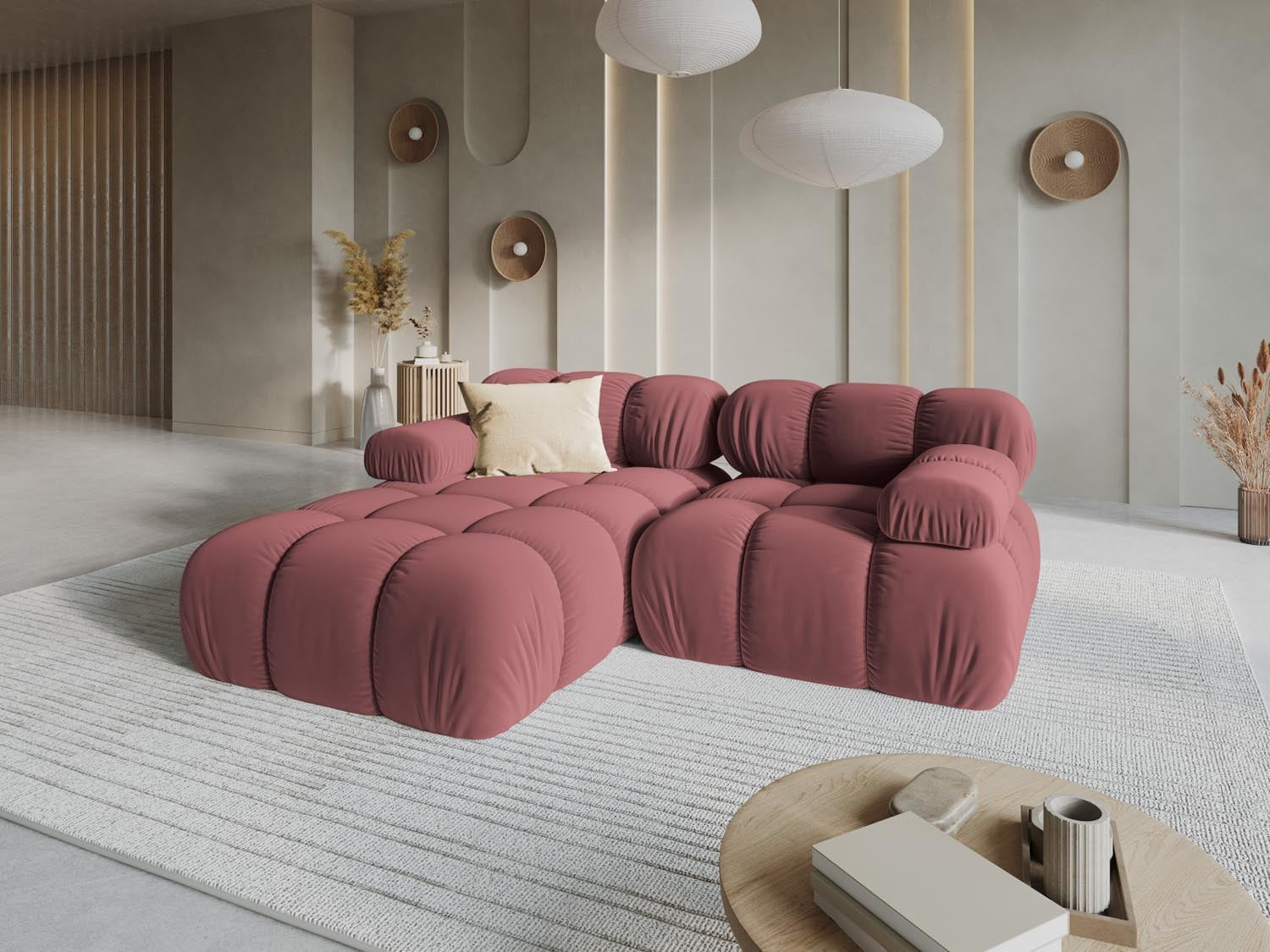 Elegantes, modernes Ecksofa links in stilvollem Grau, ideal für gemütliche Wohnzimmer und entspannte Abende.