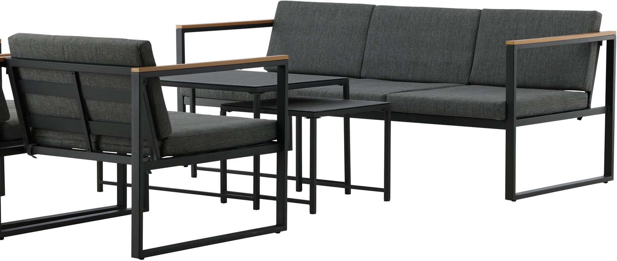 Stilvolles Dakar Sofa Outdoorset 90cm von Venture Home: Robuste Bauweise, komfortable Kissen und pflegeleichte Tischplatten für entspannte Stunden im Freien.