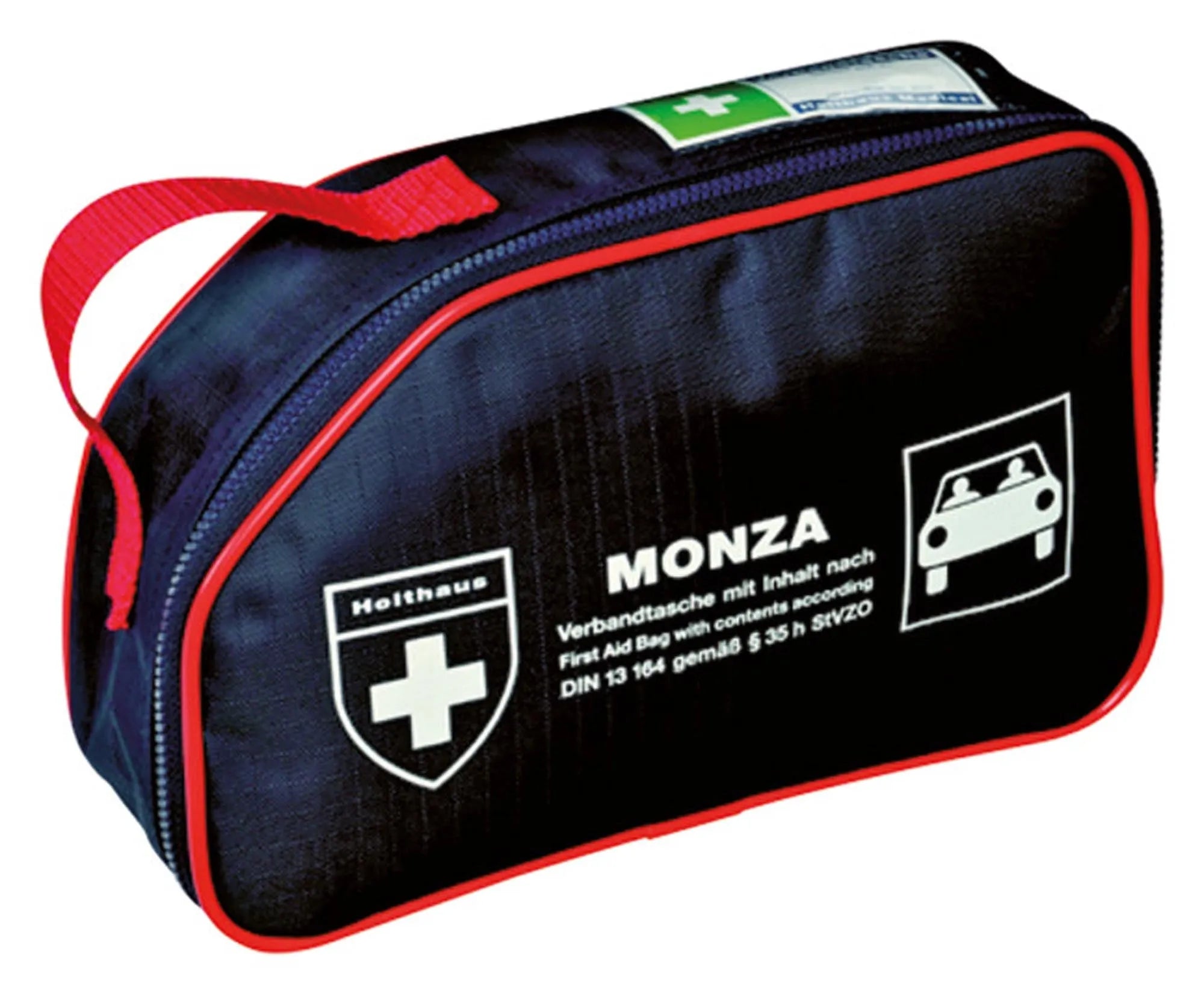 Kompakte Autoverbandtasche Monza von HOLTHAUS, DIN 13164:2022, robust, wasserabweisend, ideal für Erste Hilfe unterwegs.