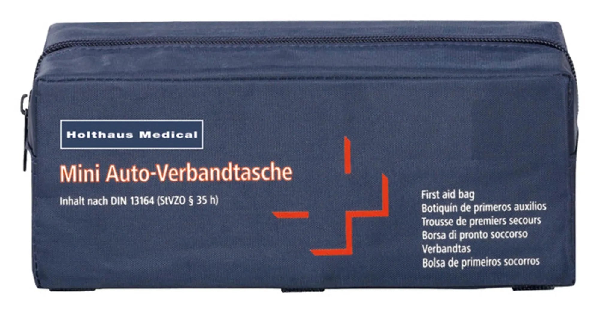 Kompakte Autoverbandtasche DIN 13164:2022, robust, wasserabweisend, ideal für Handschuhfach, schnelle Erste Hilfe.