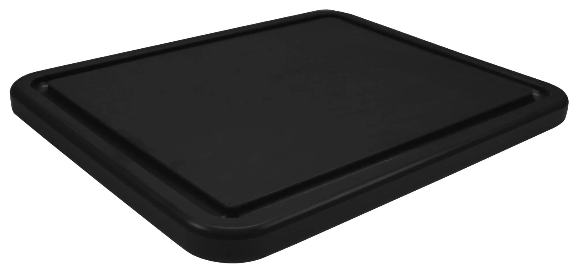 Robustes HDPE-Schneidebrett, 26.5x32.5cm, schwarz, mit Saftrille. Ideal für Profis, hygienisch, langlebig, GN 1/2 Größe.