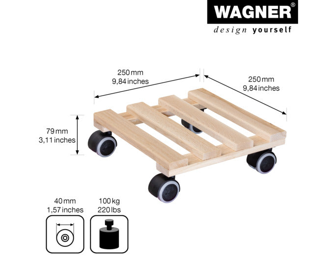 Pflanzenroller aus Buche, 25x25 cm, natur, von WAGNER SYSTEM. Praktisch, stabil und ideal für Pflanzen.