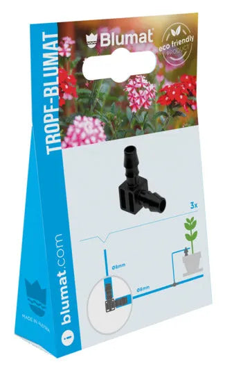 BLUMAT Winkel 8-8 mm, 3er-Set: Praktische Verbindungselemente für Bewässerungssysteme, ideal für präzise und flexible Installation.