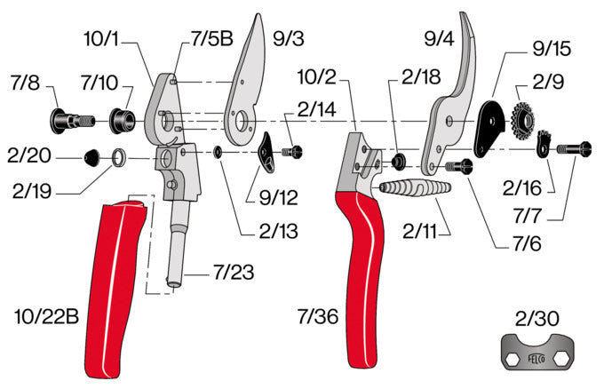 FELCO Modell 10: Ergonomische Baumschere für Linkshänder, robust, präzise und langlebig, ideal für professionelle Gartenarbeit.