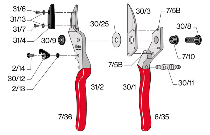 Die FELCO 31 Ambossschere bietet präzises Schneiden mit robustem Design, ideal für Gartenarbeiten und professionelle Anwendungen.