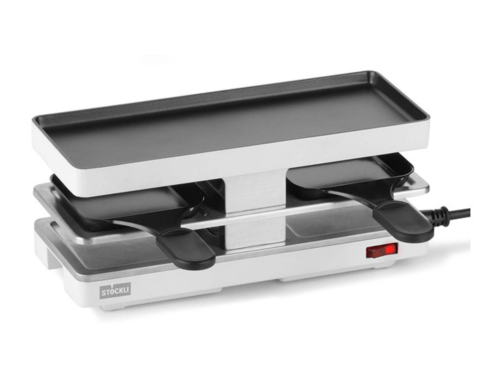 Entdecken Sie den STÖCKLI Raclettegrill Twinboard Basis in Weiß: ideal für gesellige Abende, mit großzügigen Grillflächen, stufenloser Temperaturregelung und hochwertiger Antihaftbeschichtung.