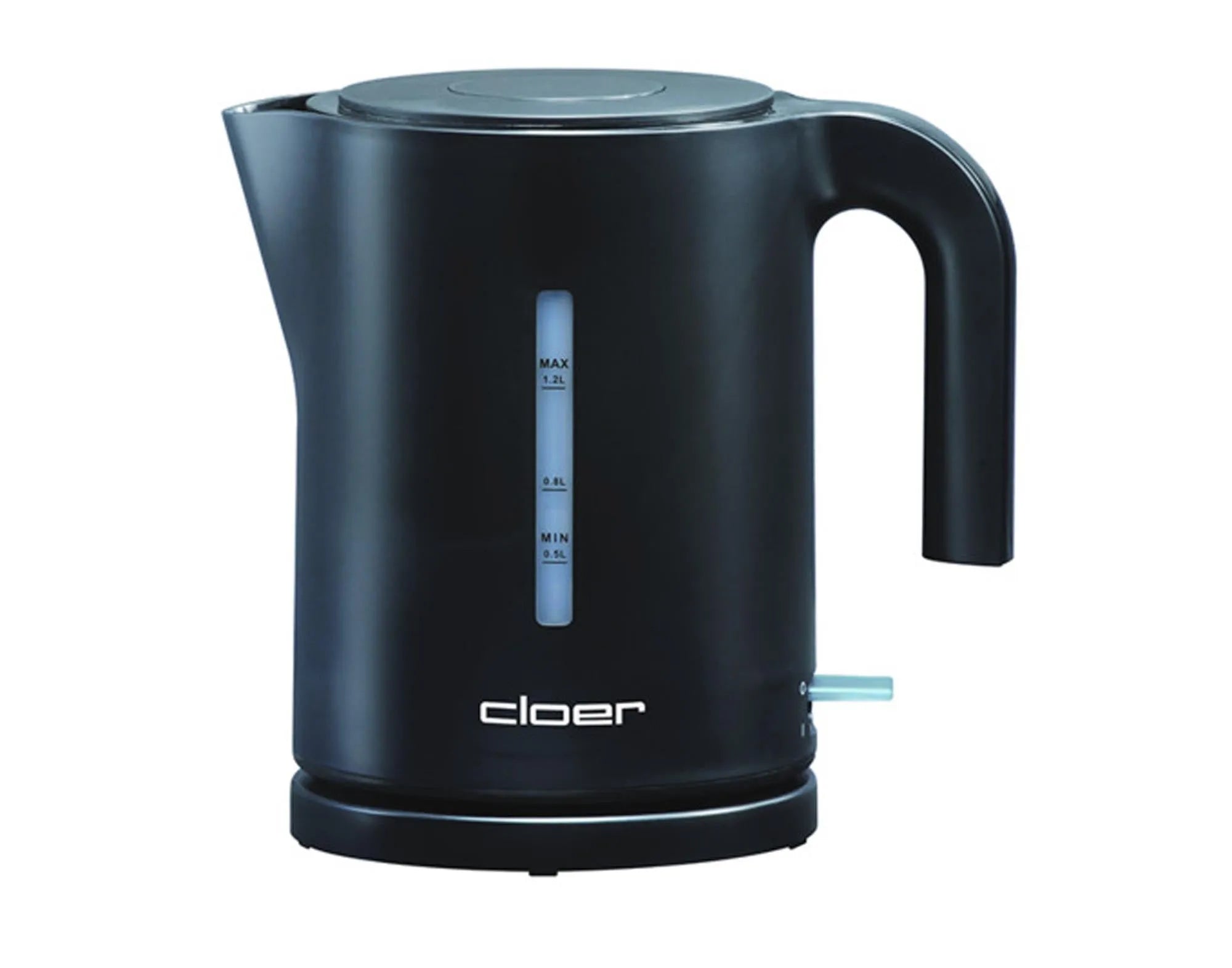 Moderner CLOER Wasserkocher 1.2 l aus Edelstahl, 2200 W, kabellos, mit Sicherheitsabschaltung und Wasserstandsanzeige.