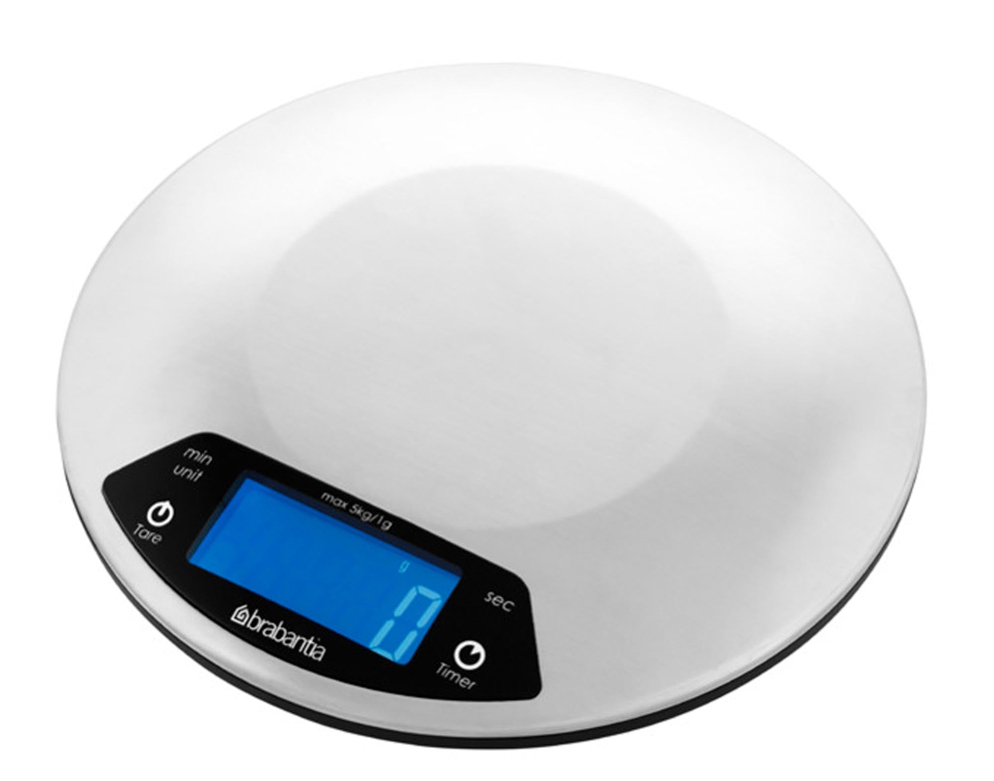 Entdecken Sie die BRABANTIA Küchenwaage mit Timer (5 kg) – präzise, benutzerfreundlich und ideal für modernes Kochen und Backen.
