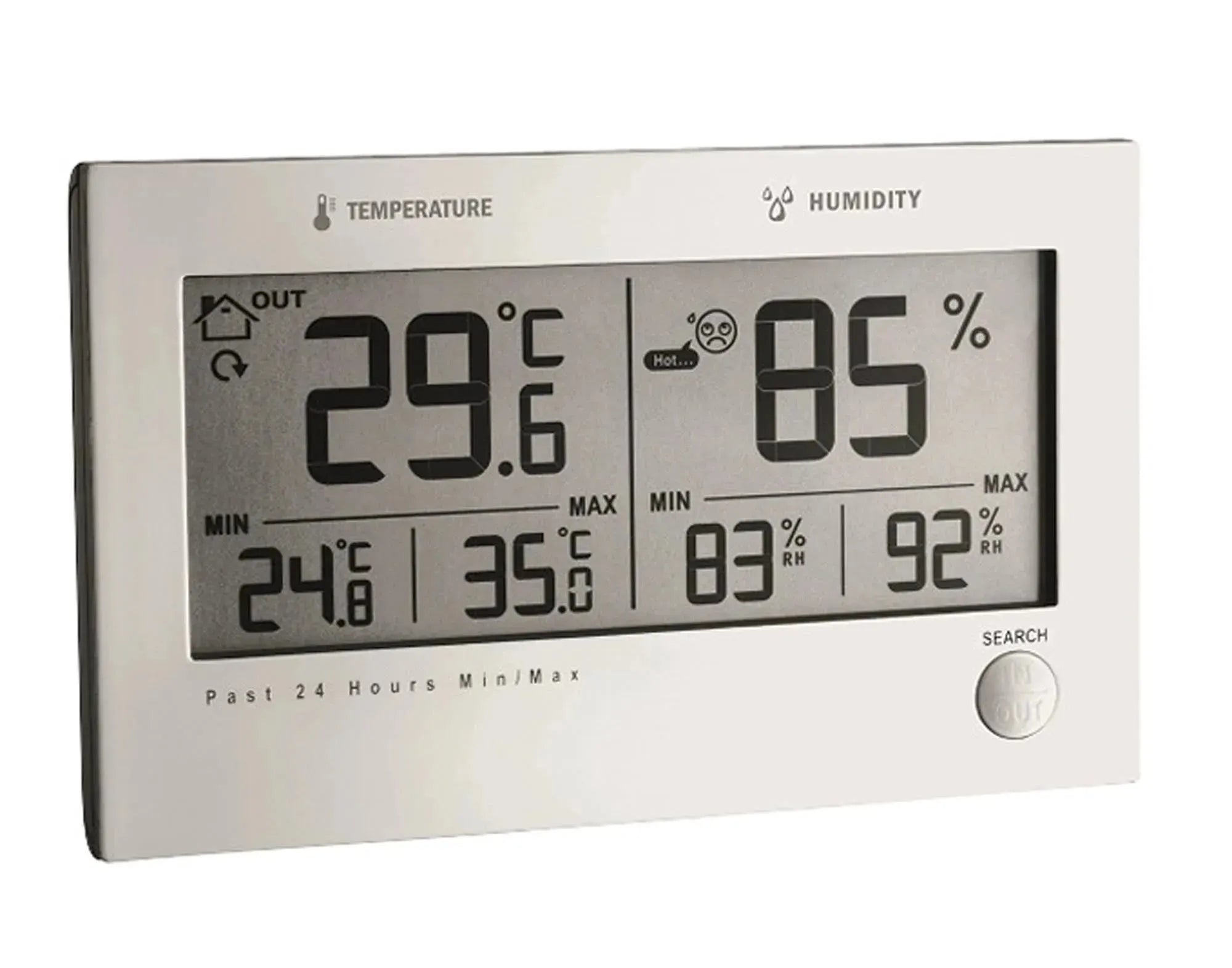 Präzises Funk-Thermo Hygrometer von TFA: Misst Temperatur & Luftfeuchtigkeit, mit Alarmfunktion & Min/Max-Werten, ideal für Innenräume.