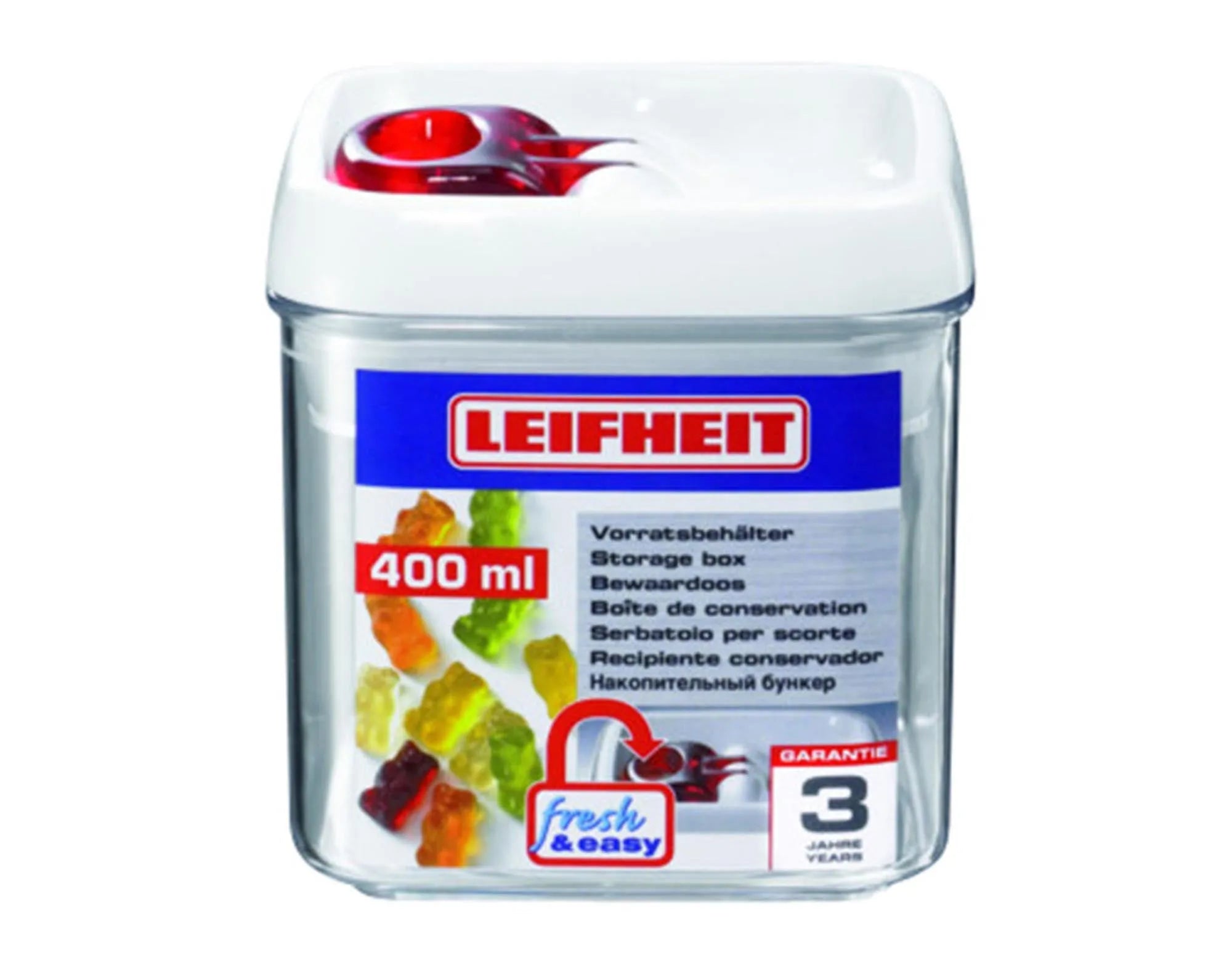 Eckige LEIFHEIT Vorratsdose 0,8 l: BPA-frei, luftdicht, transparent, stapelbar, spülmaschinenfest. Perfekt für frische Lebensmittel.