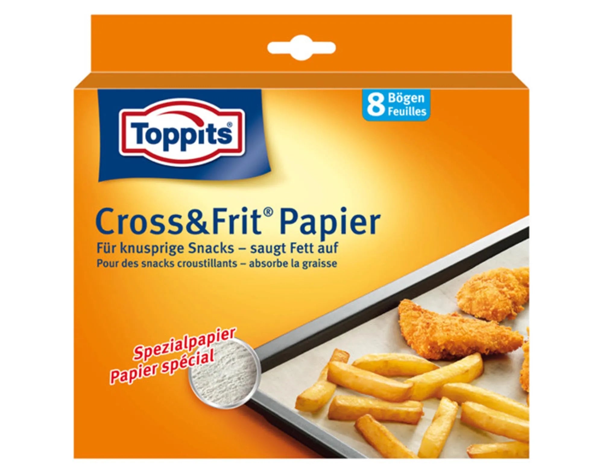 TOPPITS Cross & Frit Papier: 8 antihaftbeschichtete, hitzebeständige Bögen (37x30 cm) für müheloses Backen und Braten.