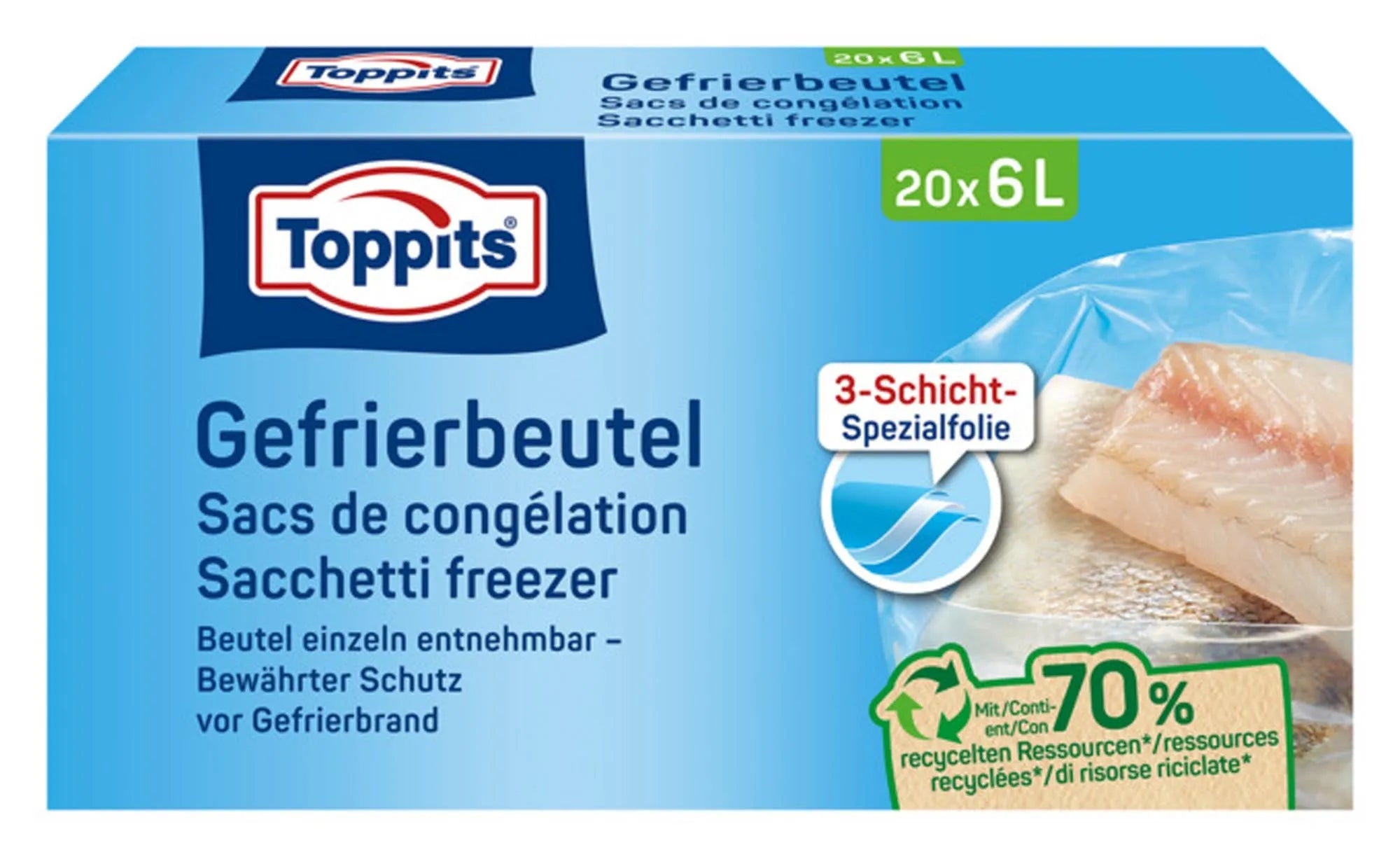 TOPPITS Gefrierbeutel 6 l: BPA-frei, reißfest, mit Zip-Verschluss. Ideal für Obst, Gemüse, Fleisch. Transparent für einfache Organisation.