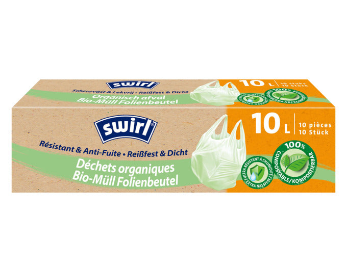SWIRL Bio-Müllbeutel 10 l: Nachhaltige, reißfeste Beutel für organische Abfälle. Kompostierbar und umweltfreundlich.