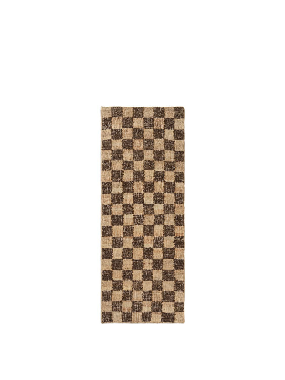 Eleganter Läufer aus Wolle, Jute und Baumwolle, handgefertigt mit Karomuster, 70x180 cm, für stilvolles, nachhaltiges Wohnen.