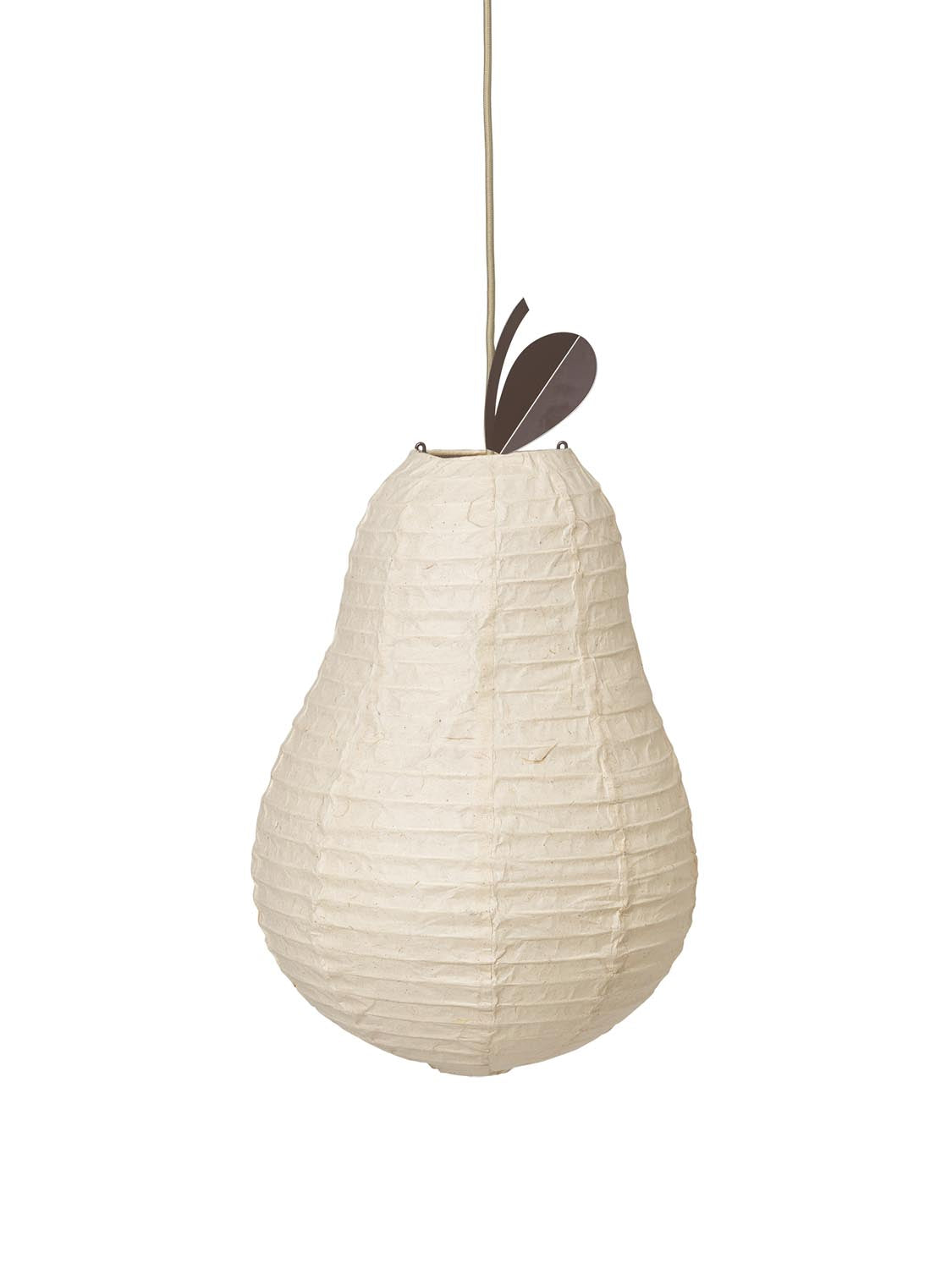 Der Pear Lampenschirm von Ferm Living: Ein stilvolles Designobjekt aus Washi-Papier und Edelstahl, das sanftes Licht und zeitlose Eleganz bietet.