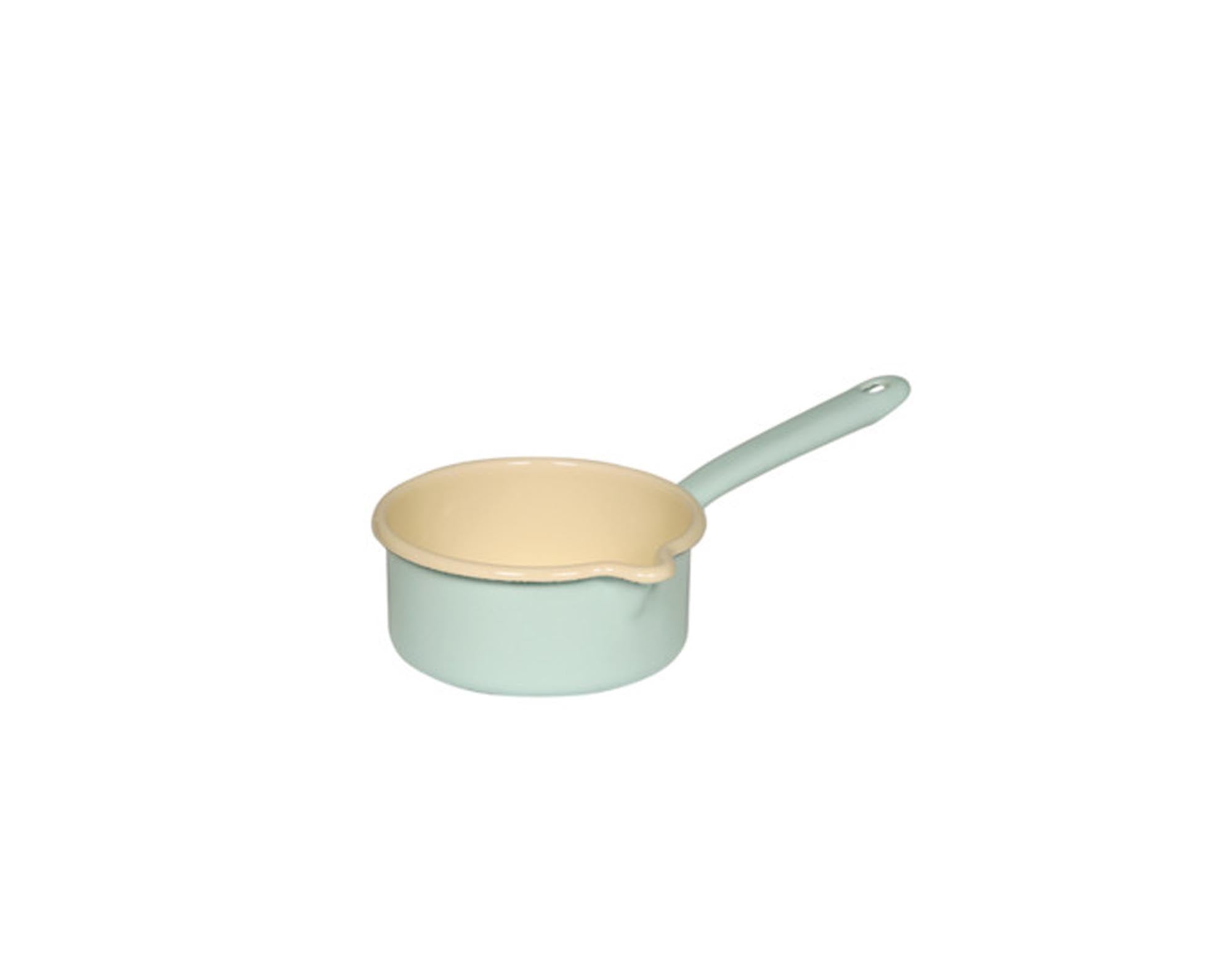 Die RIESS Stielkasserolle 1,00 l, ø 16 cm, aus emailliertem Stahl, ideal für Saucen, Beilagen, Induktion geeignet, langlebig, pflegeleicht.