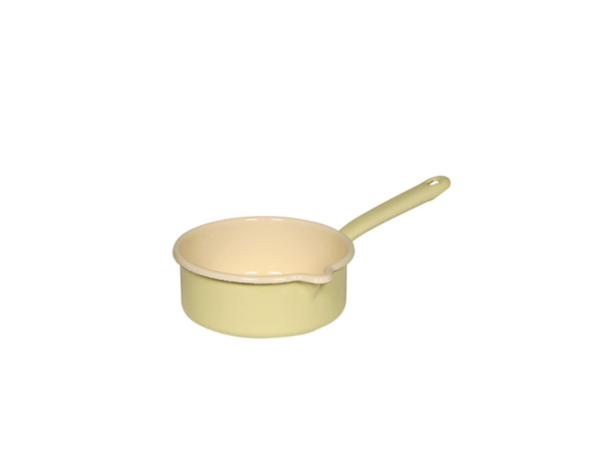 Entdecken Sie die RIESS Stielkasserolle in Pastellgelb (1,00 l, 16 cm) – ideal für Saucen, Beilagen und kleine Portionen. Hochwertiger emaillierter Stahl, kratzfest und pflegeleicht. Ergonomischer Griff, für alle Herdarten geeignet.