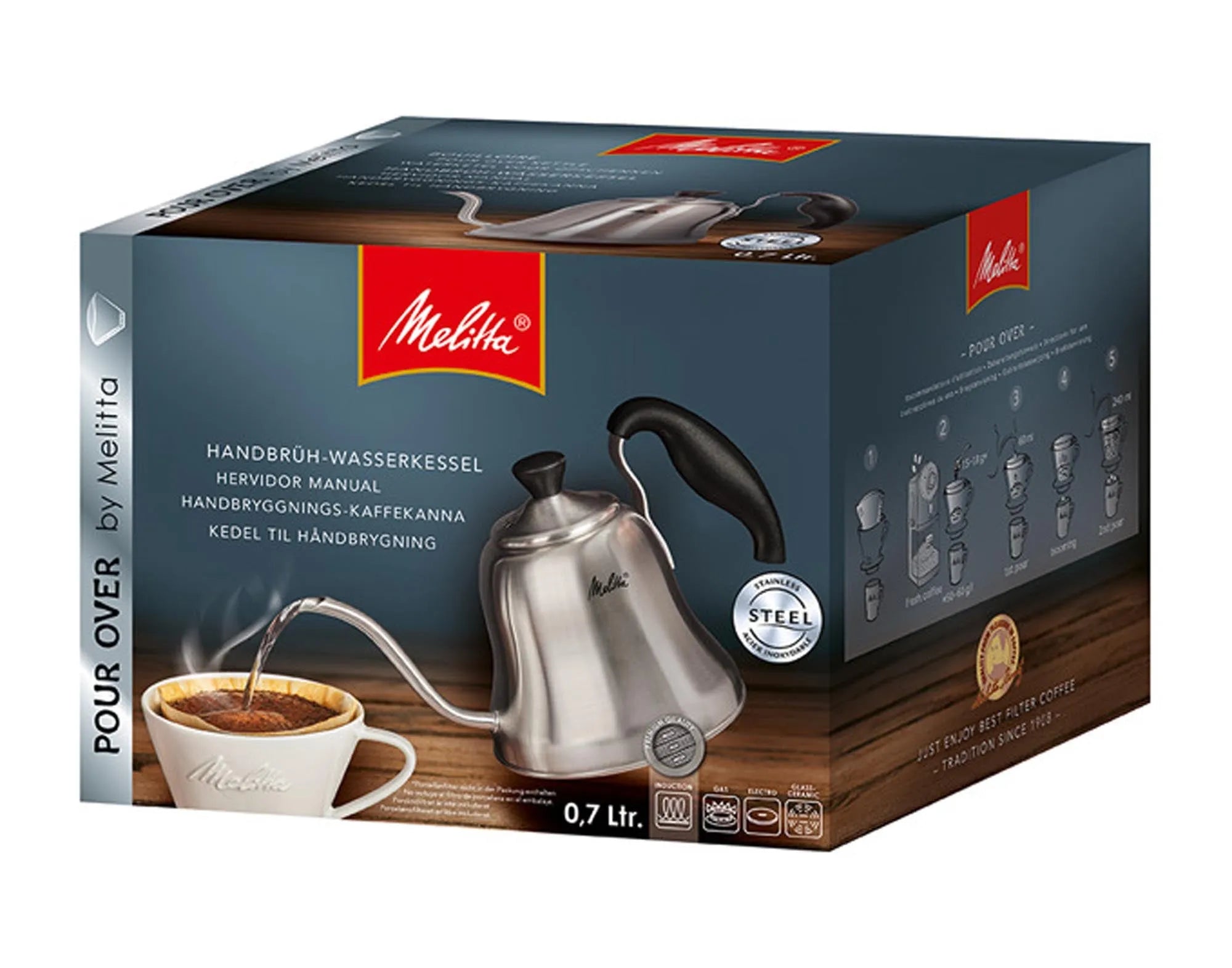 Eleganter Melitta Inox Wasserkessel: 2L Edelstahl, Flötenfunktion, ergonomisch, für alle Herdarten inkl. Induktion.