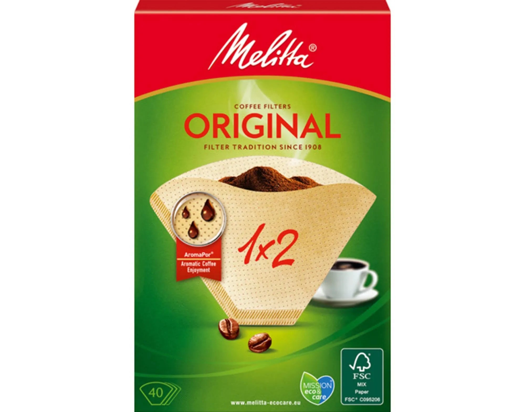 MELITTA Filtertüten 1x2: 40 Stück, chlorfrei, für besten Kaffee- und Teegenuss. Umweltfreundlich, passt in alle Filterhalter.