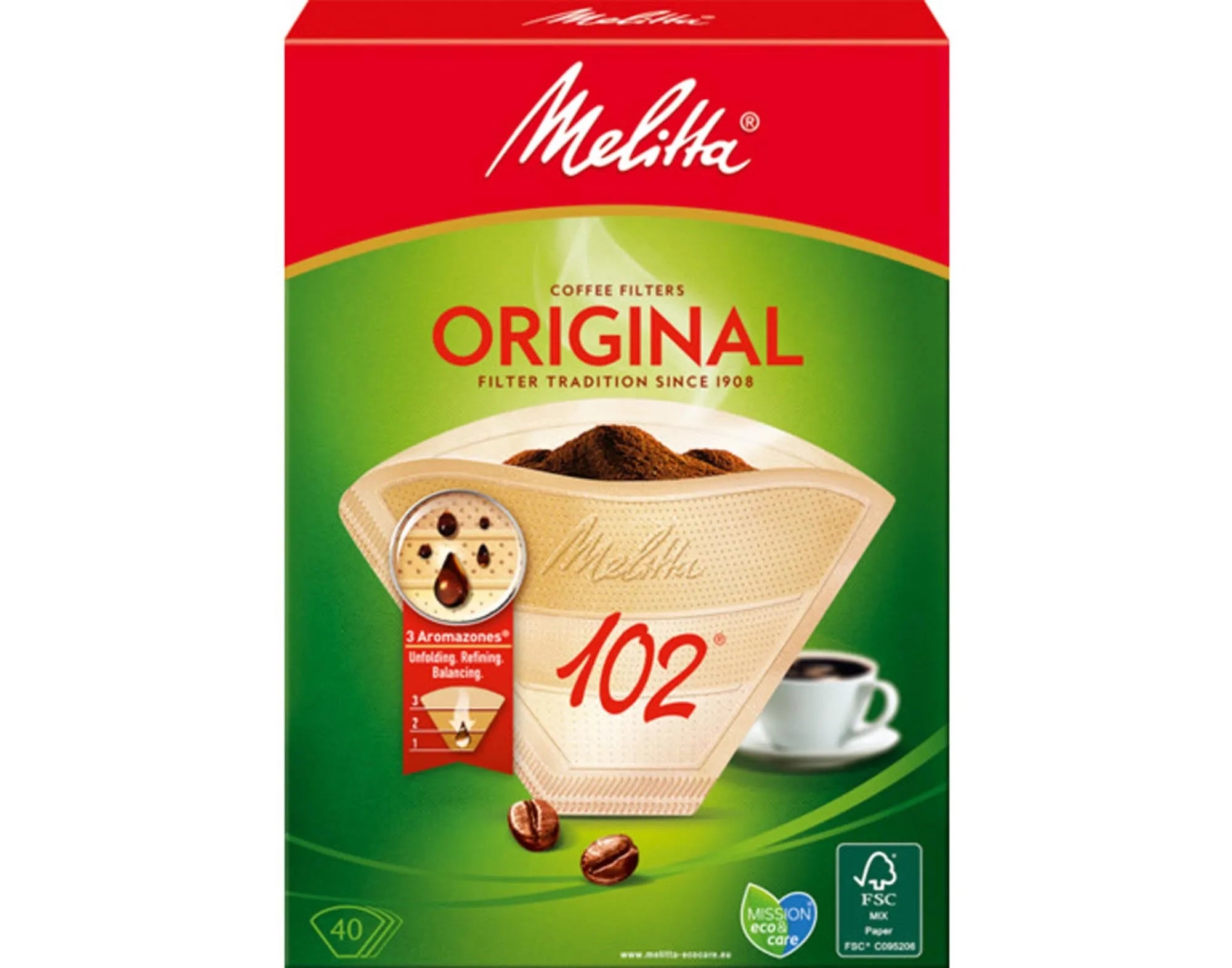 MELITTA Filtertüten 102: 40 Stück, chlorfrei, für unverfälschten Kaffee- und Teegenuss. Perfekt für Filterhalter.